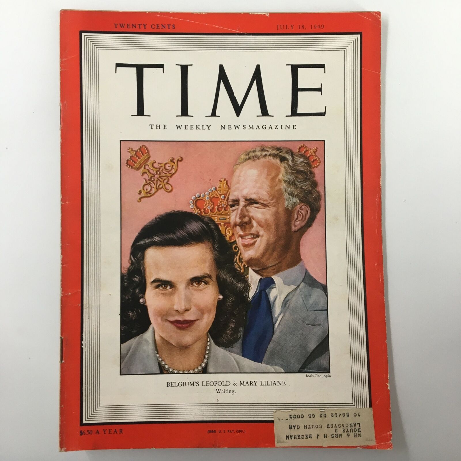 VTG Time Magazine July 18 1949 Belgium's Leopold and Mary Liliane