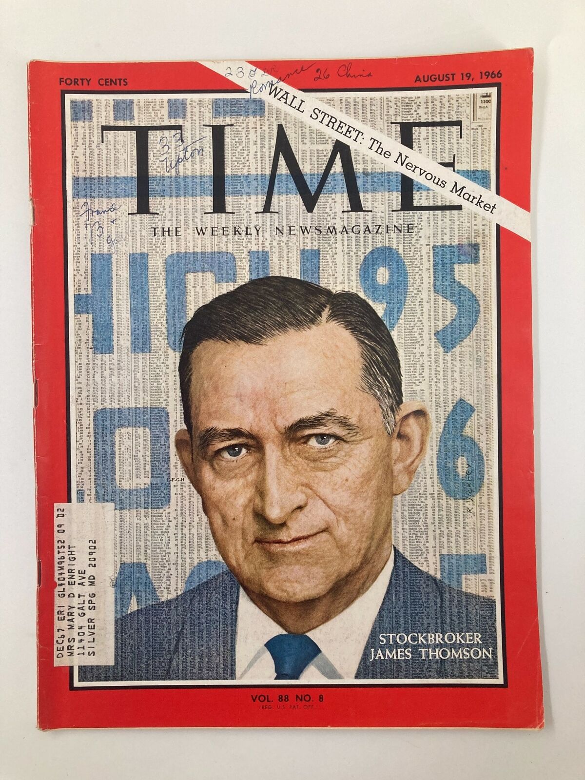 VTG Time Magazine August 19 1966 Vol. 88 No. 8 Stockbroker James Thomson