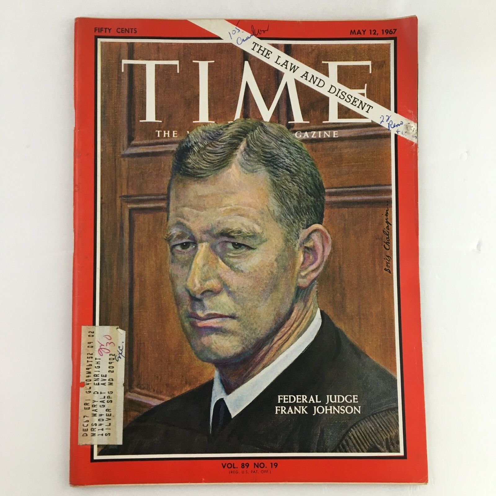 Time Magazine May 12 1967 Vol. 89 No. 19 Federal Judge Frank Johnson