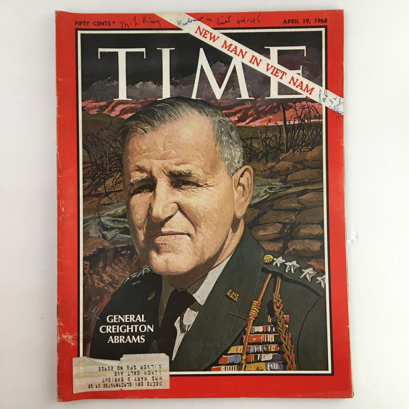 Time Magazine April 19 1968 Vol. 91 No. 16 General Creighton Abrams in Viet Nam