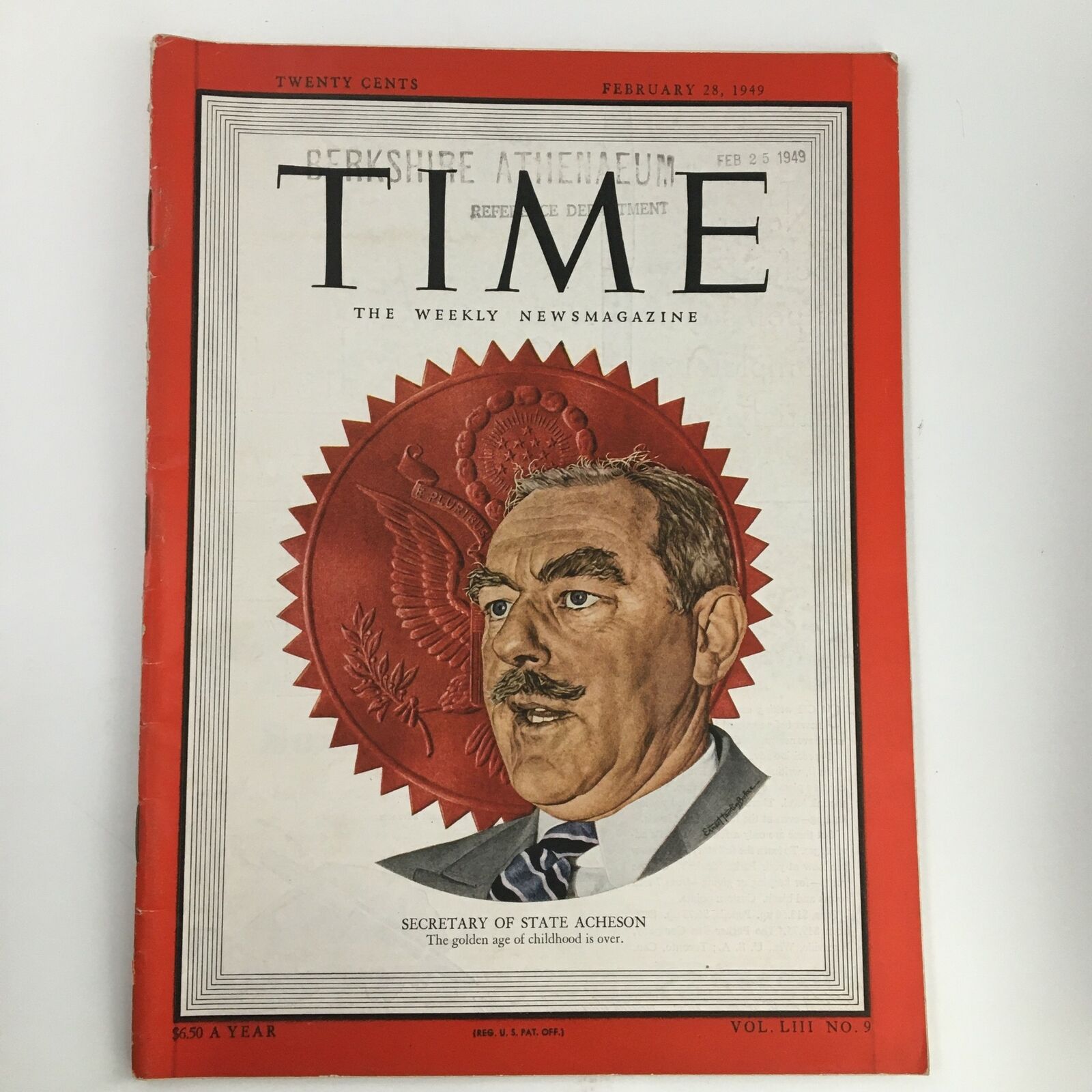 Time Magazine February 28 1949 Vol 53 #9 U.S. Sec. of State Dean Acheson