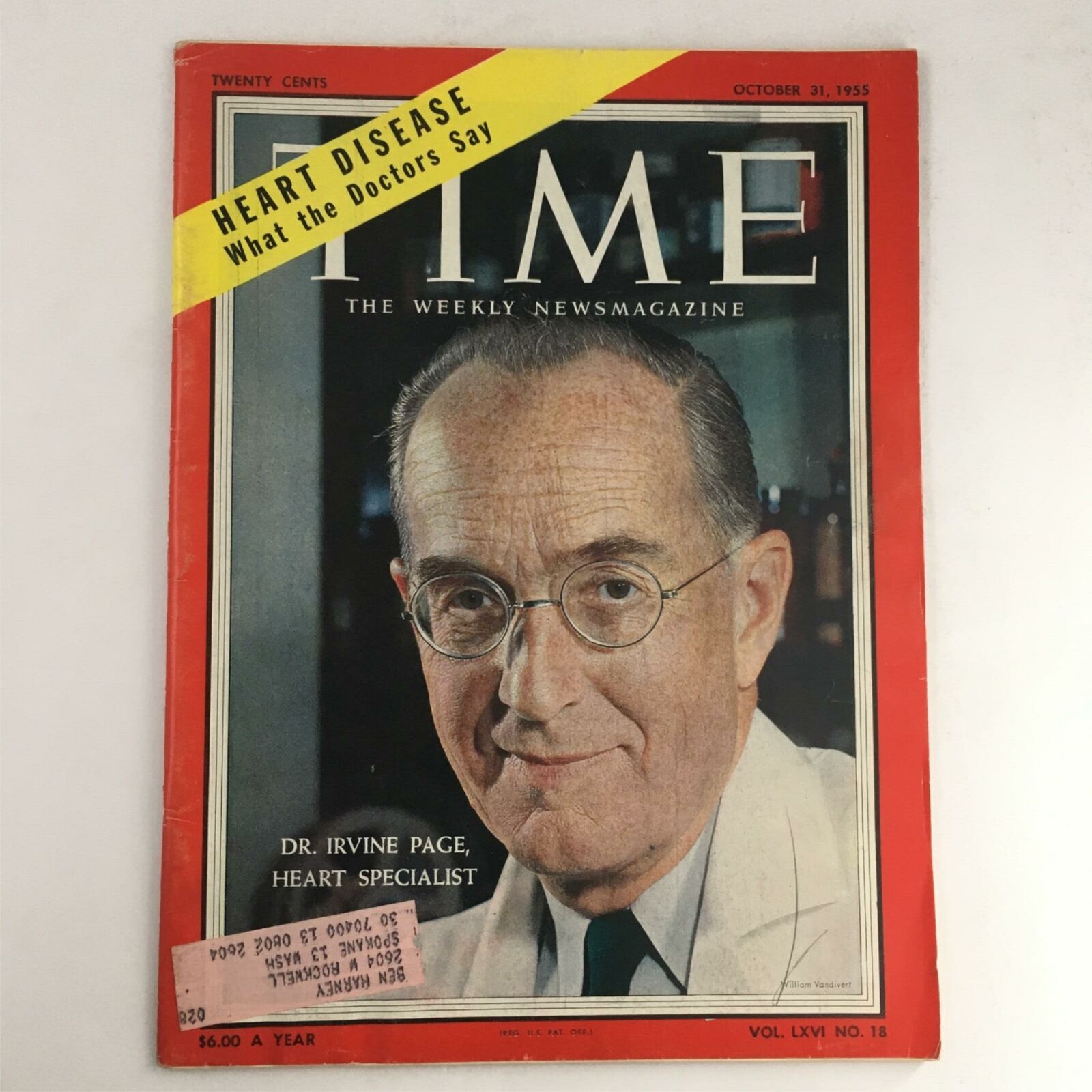 Time Magazine October 31 1955 Vol 66 No. 18 Dr. Irvine Page, Heart Specialist