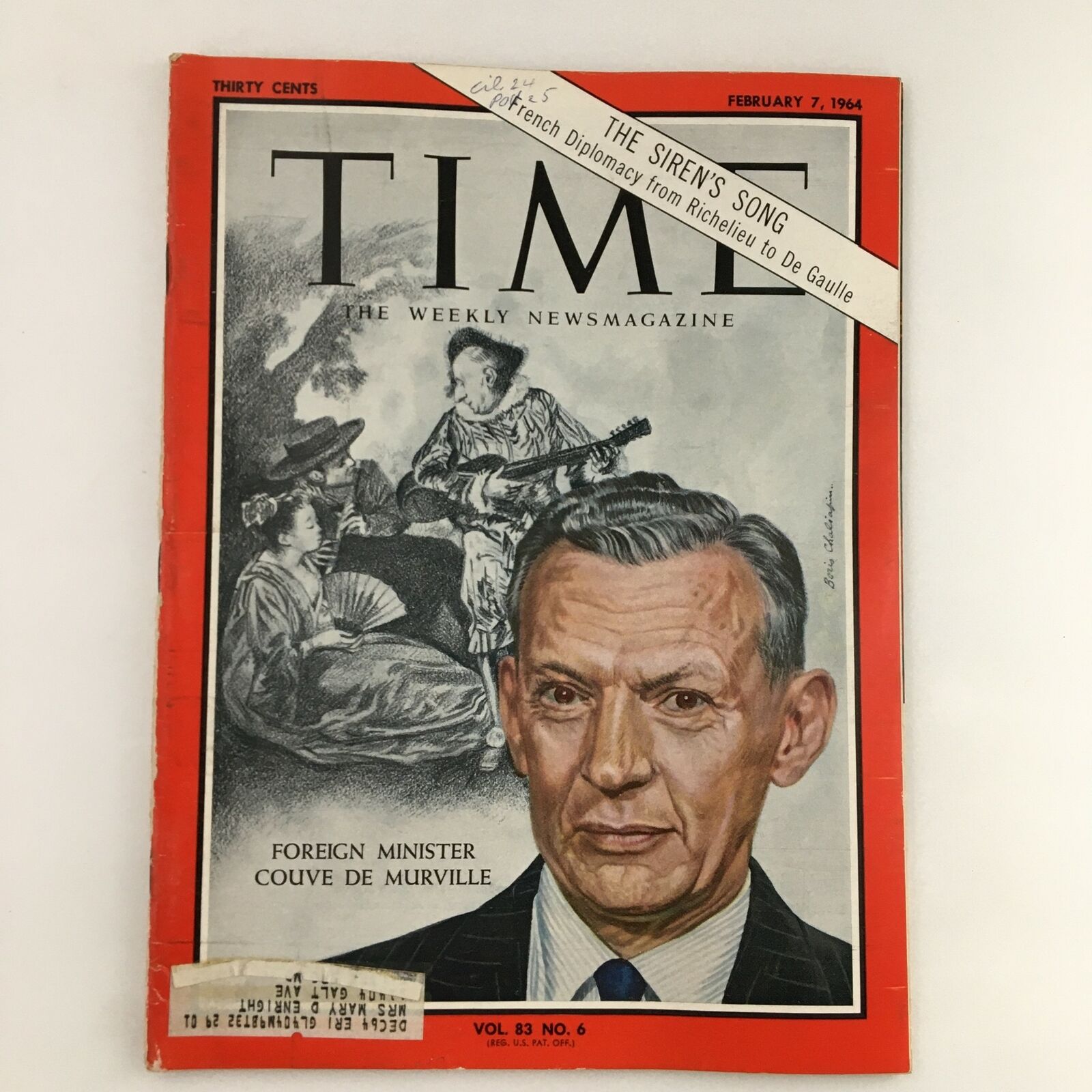 Time Magazine February 7 1964 Vol. 83 No. 6 Foreign Minister Couve de Murville