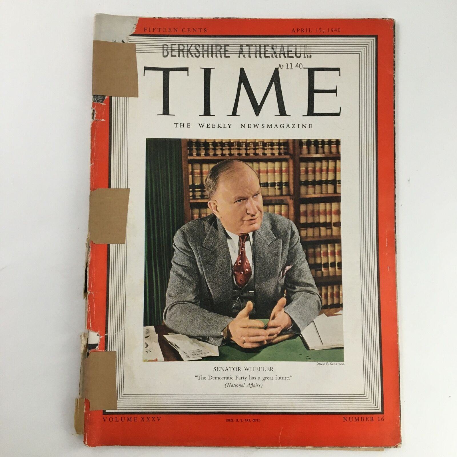 Time Magazine April 15 1940 Vol 35 #16 Former Senator Burton K. Wheeler