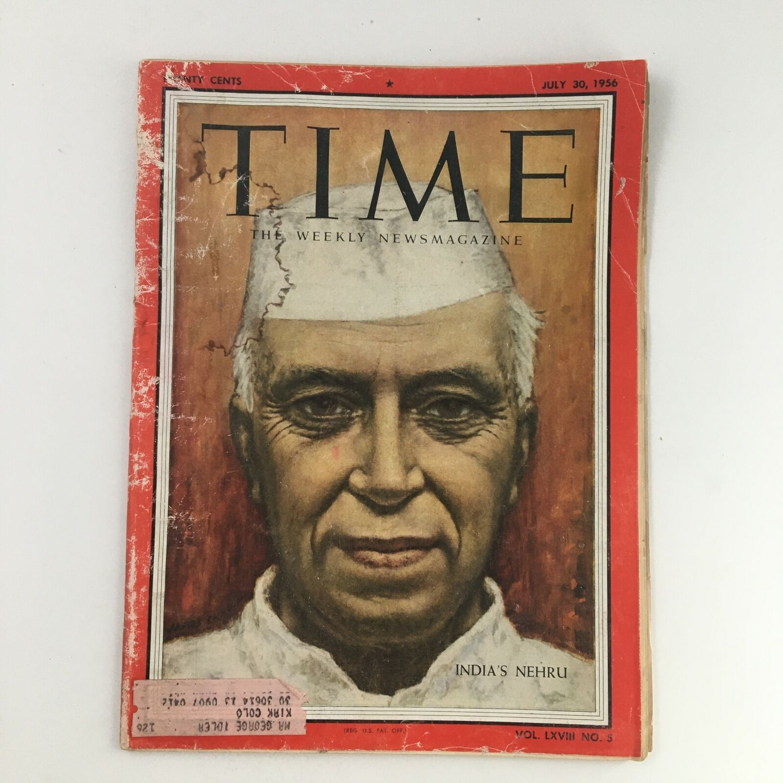 Time Magazine July 30 1956 Vol LXVIII No. 5 India's Premier Jawaharlal Nehru