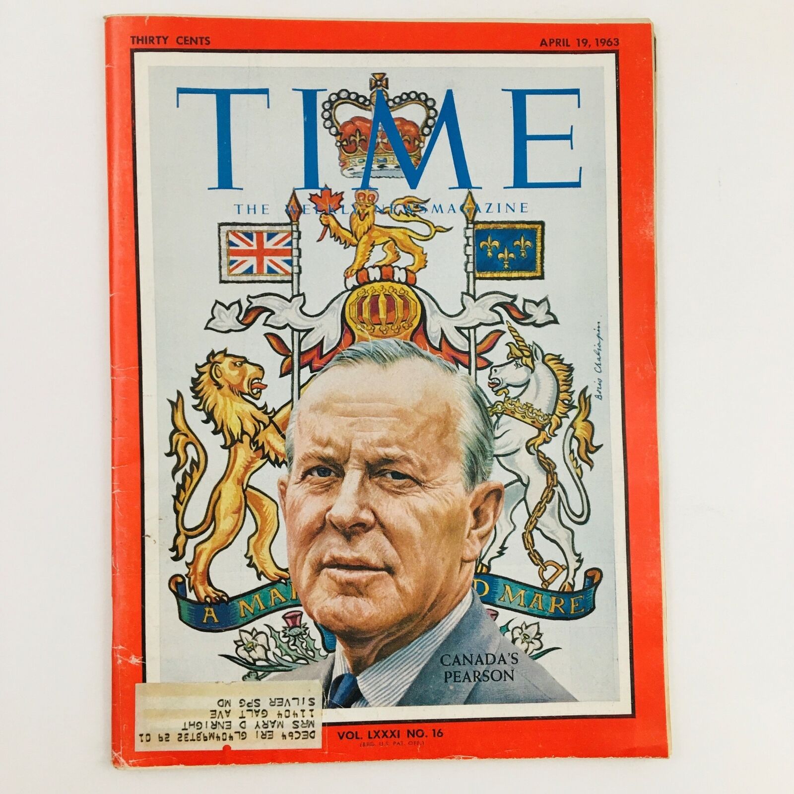 Time Magazine April 19 1963 Vol. 81 No. 16 Canada Prime Lester B. Pearson