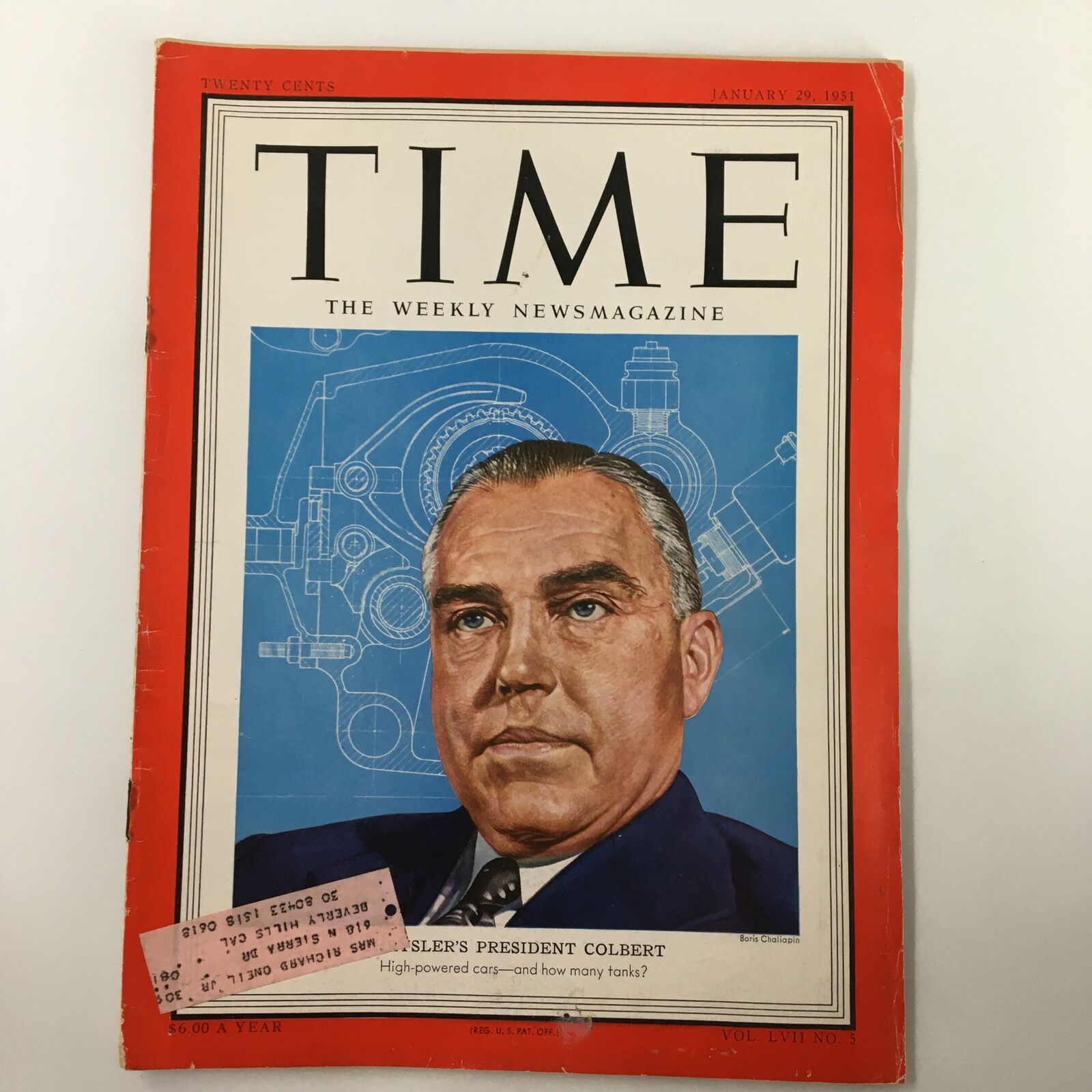 VTG Time Magazine January 29 1951 Vol. 57 No. 5 Chrysler's President Colbert