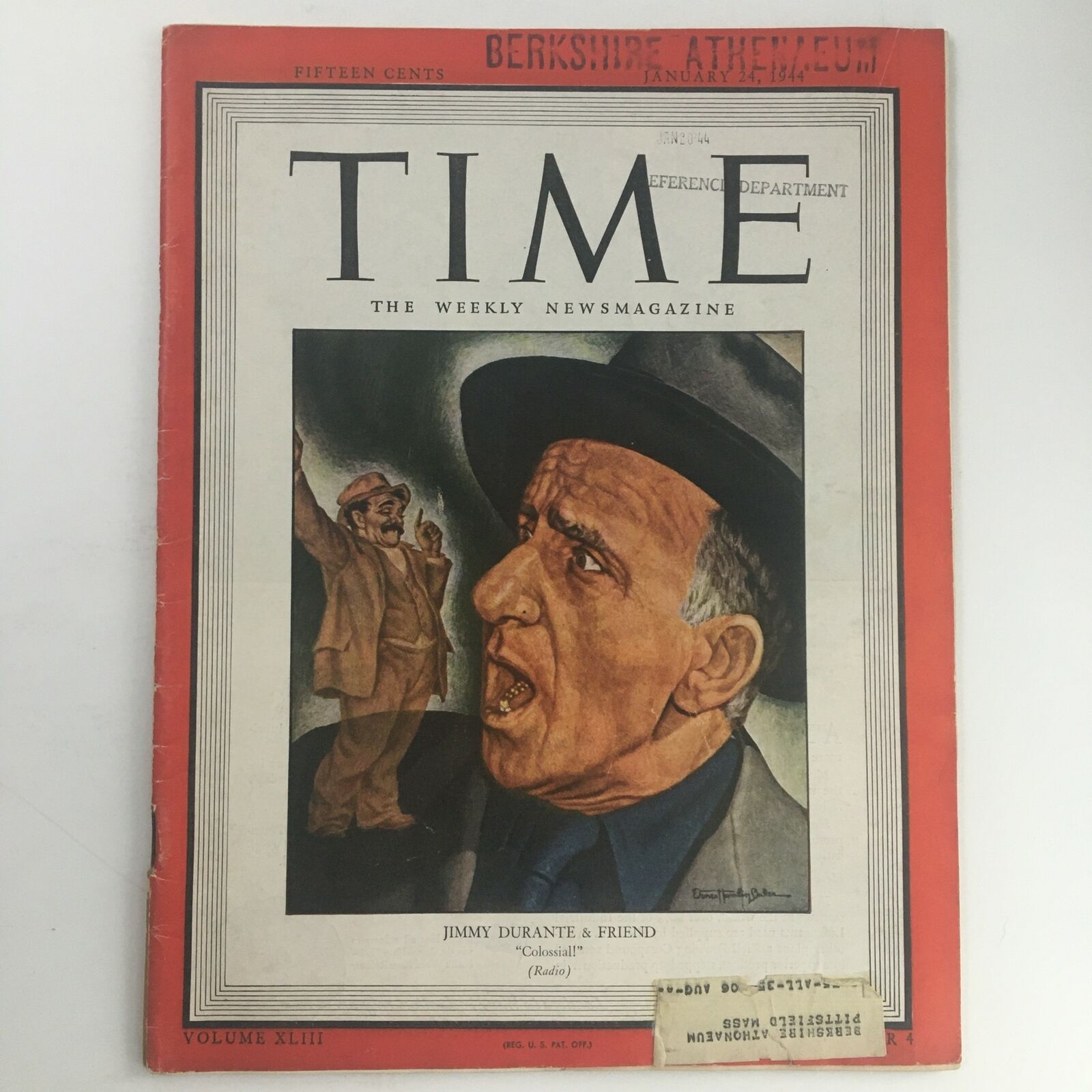 Time Magazine January 24 1944 Vol 43 #4 American Actor Jimmy Durante and Friend