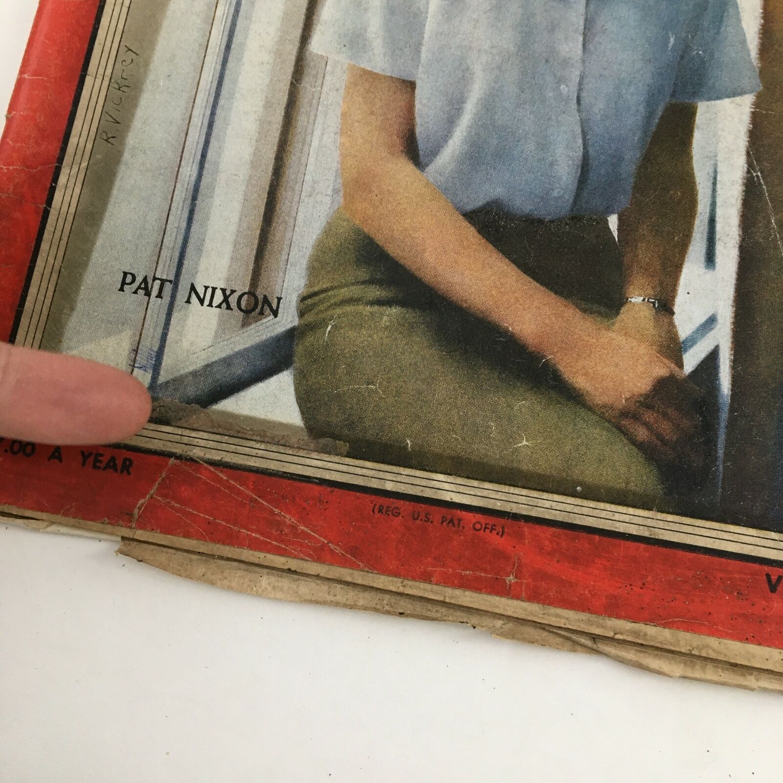 Close-up of Time Magazine cover featuring Patricia Nixon from February 29, 1960, emphasizing the magazine's title and details.