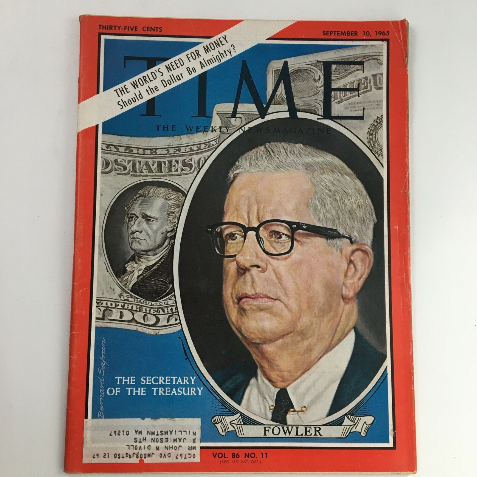 Time Magazine September 10 1965 Vol 86 #11 U.S. Sec. of Treasury Henry H. Fowler