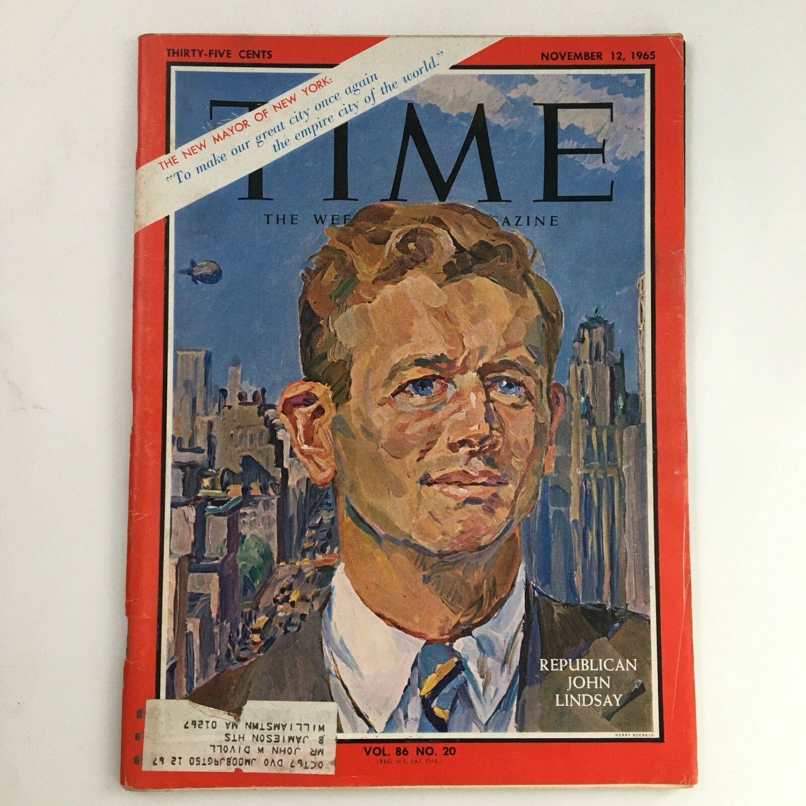 Time Magazine November 12 1965 Vol 86 #20 Former U.S. Congressman John Lindsay