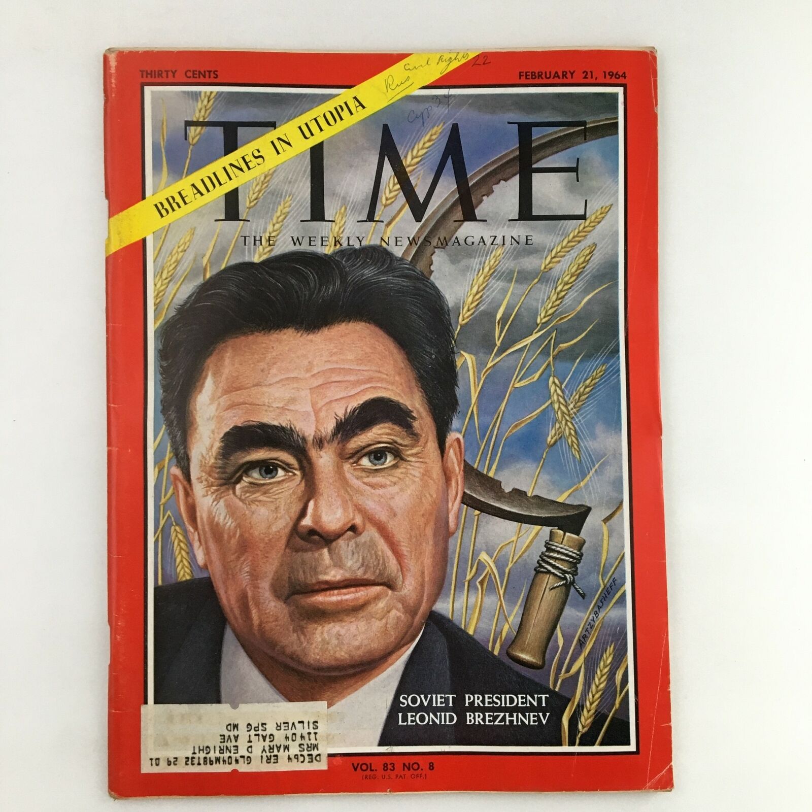 Time Magazine February 21 1964 Vol. 83 No. 8 Soviet Pres. Leonid Brezhnev