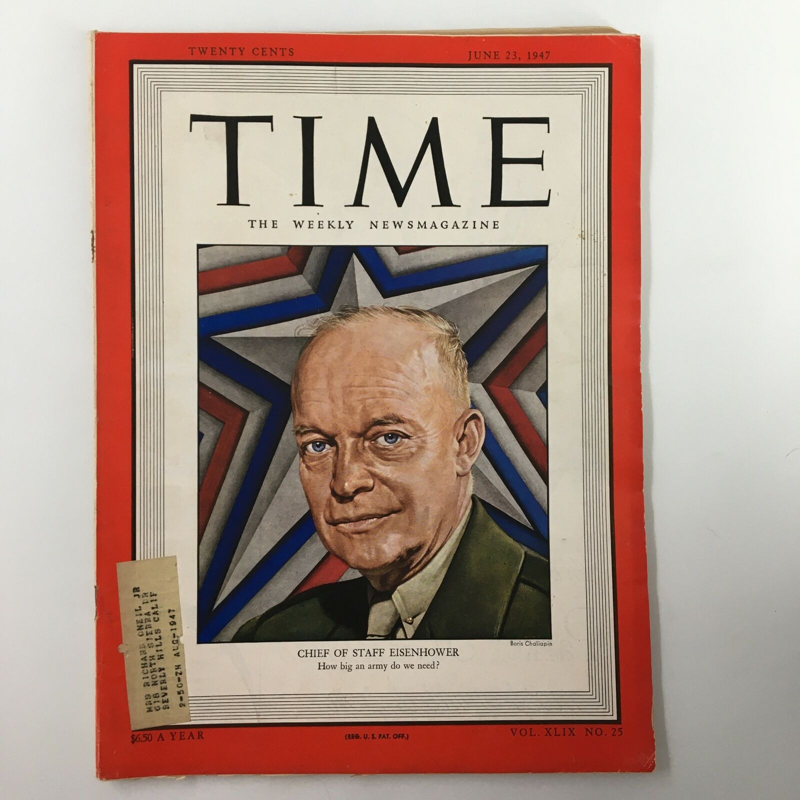 VTG Time Magazine June 23 1947 Vol. 49 No. 25 Chief of Staff Dwight Eisenhower