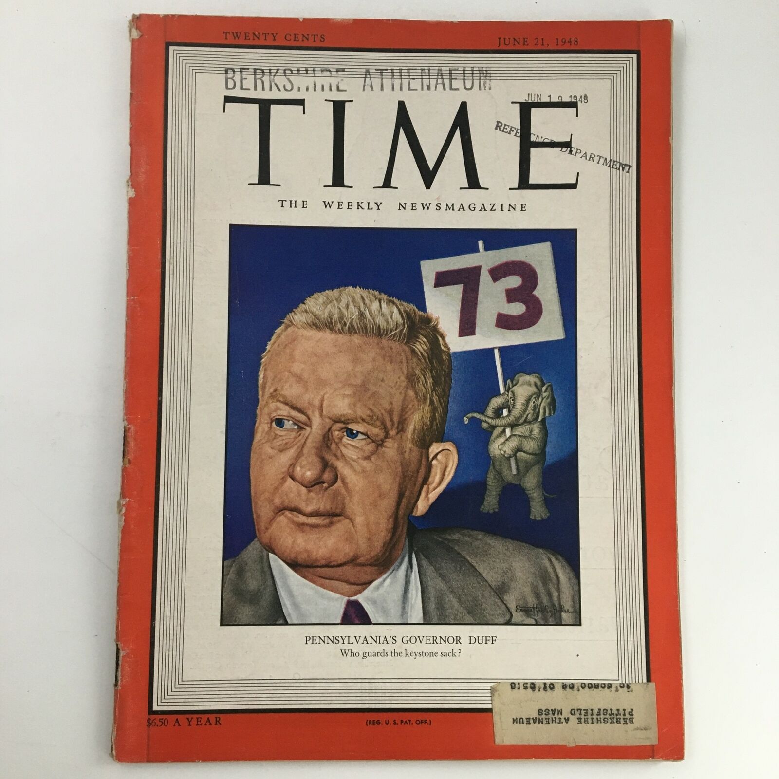 Time Magazine June 21 1948 Vol 51 #25 Republican Party Politician James H. Duff