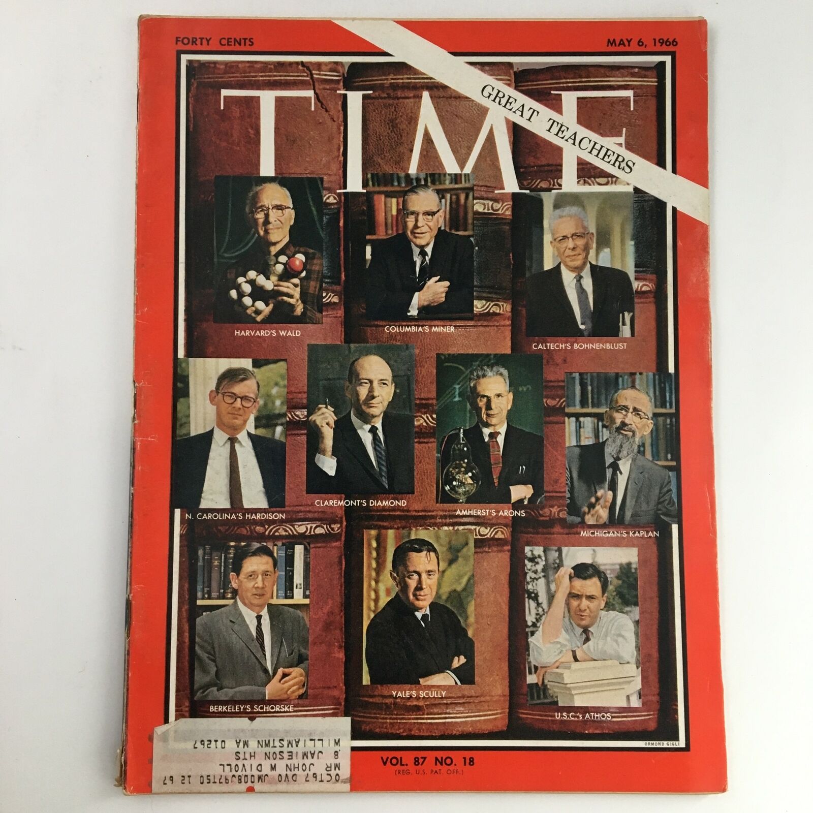 Time Magazine May 6 1966 Vol 87 #18 George Wald & Dwight Miner & Wilfred Kaplan