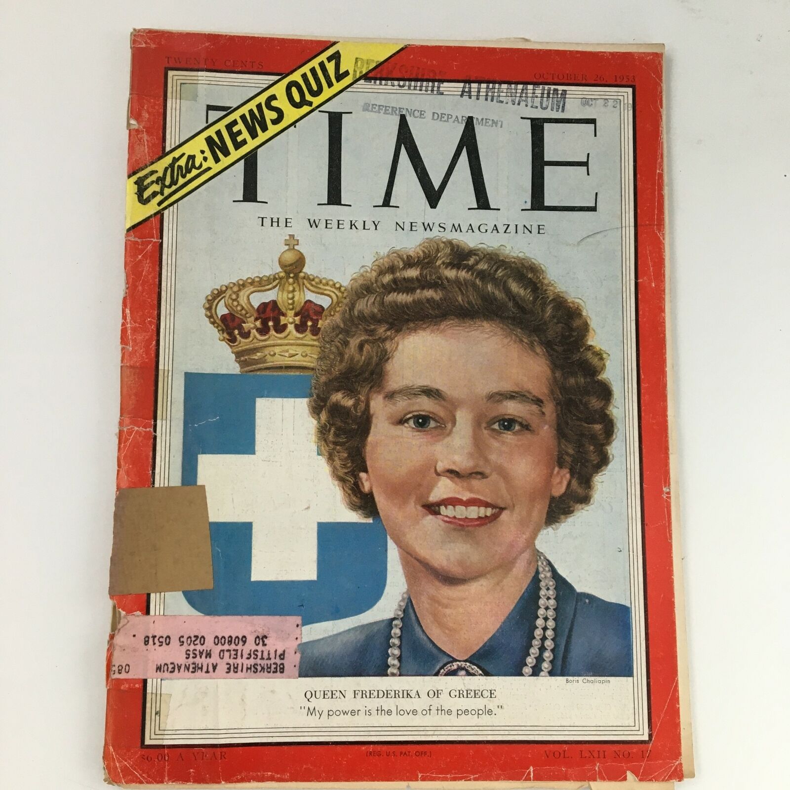 Time Magazine October 26 1953 Vol 62 #17 Queen Frederica of Hanover, Greece