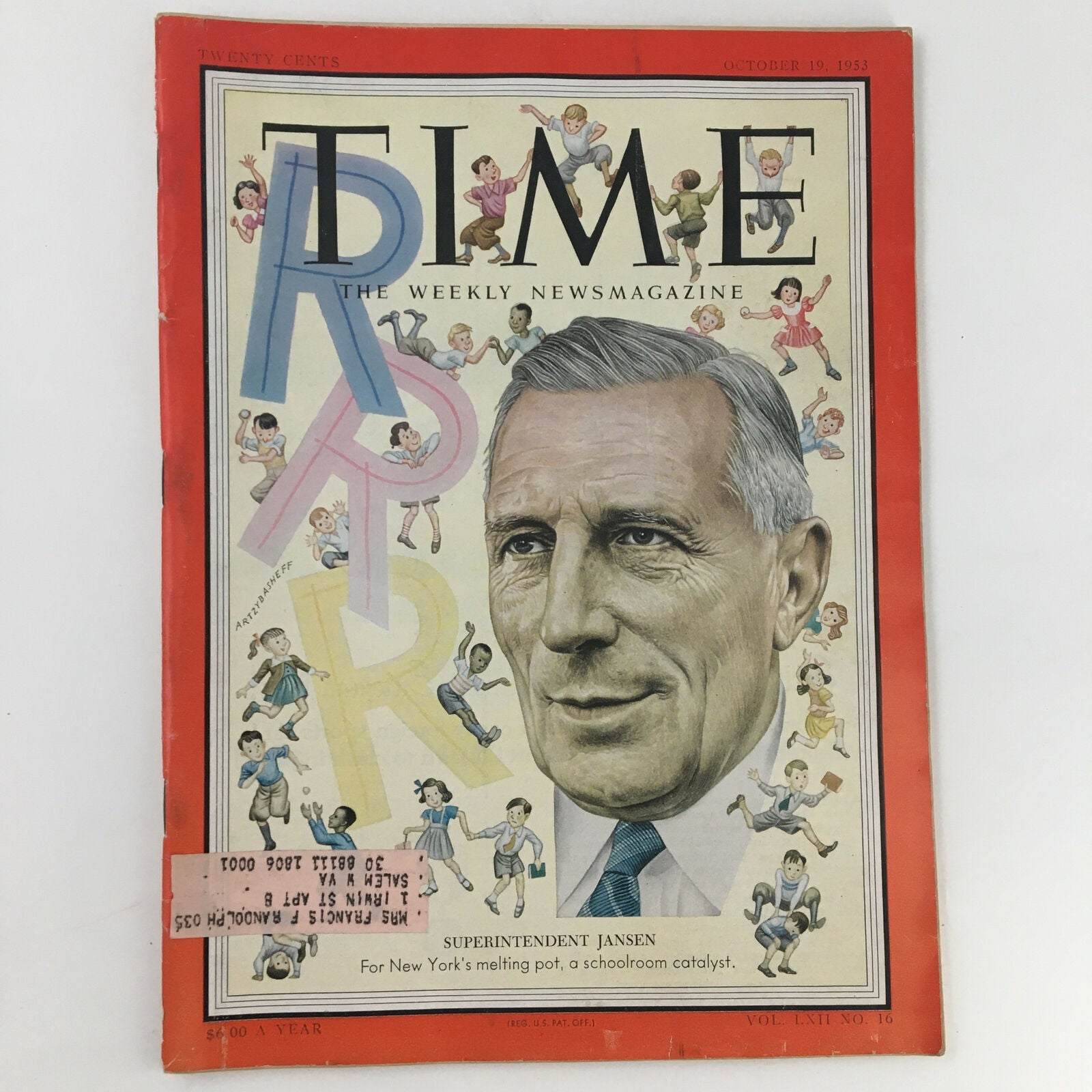 Time Magazine October 19 1953 Vol. 62 No. 16 Superintendent William Jansen