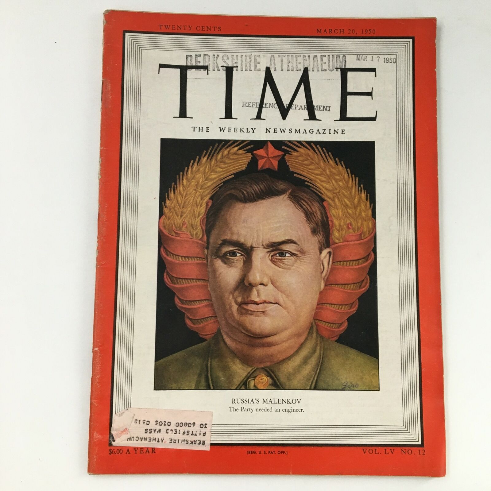 Time Magazine March 20 1950 Vol 55 #12  Georgy Malenkov of Soviet Union