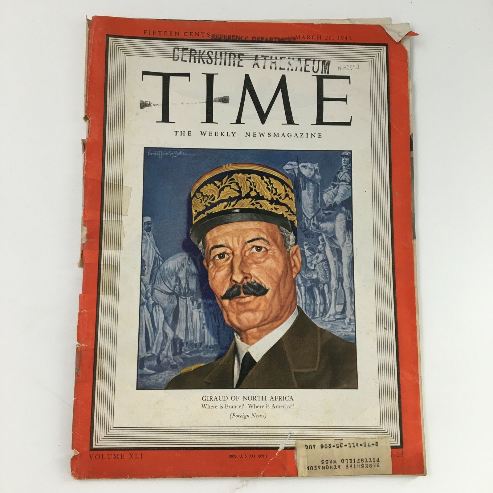 Time Magazine March 29 1943 Vol 41 #13 French General Henri Honoré Giraud