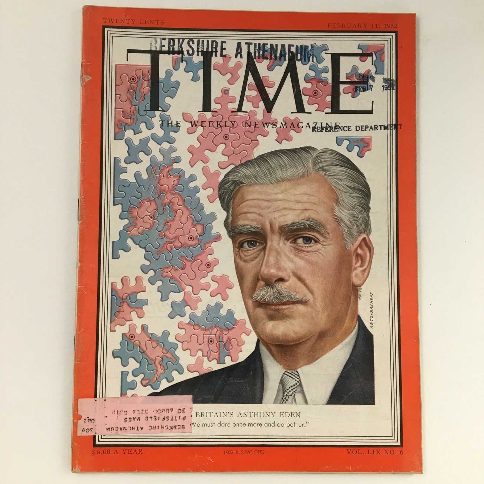 Time Magazine February 11 1952 Vol 59 #6 Former Foreign Sec. Anthony Eden