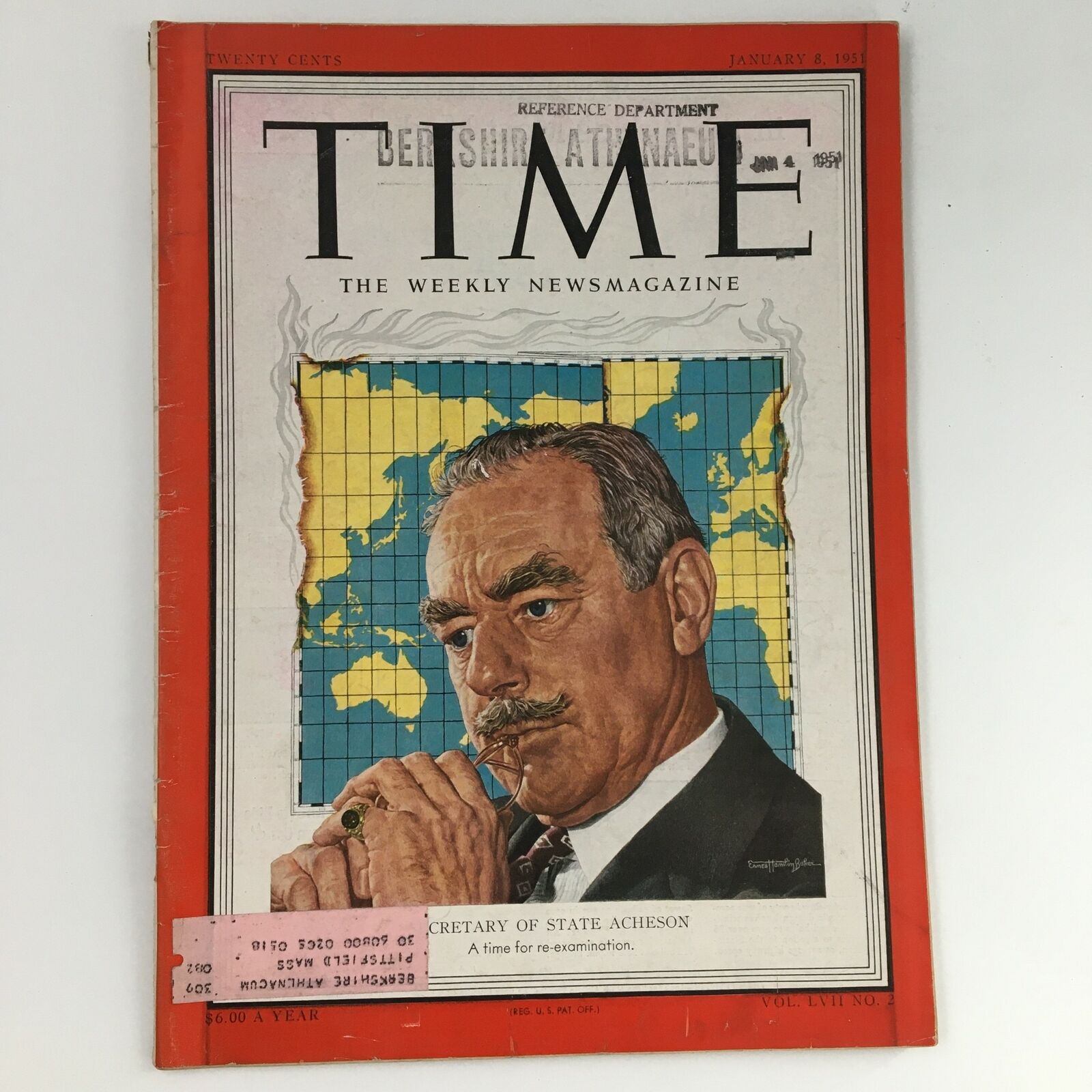 Time Magazine January 8 1951 Vol 57 #2 Former US Sec. of State Dean Acheson