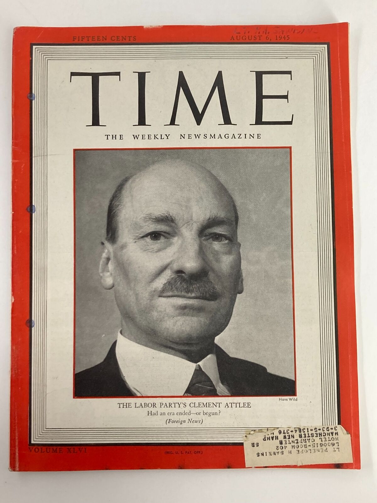 VTG Time Magazine August 6 1945 Vol 46 #6 The Labor Party's Clement Attlee