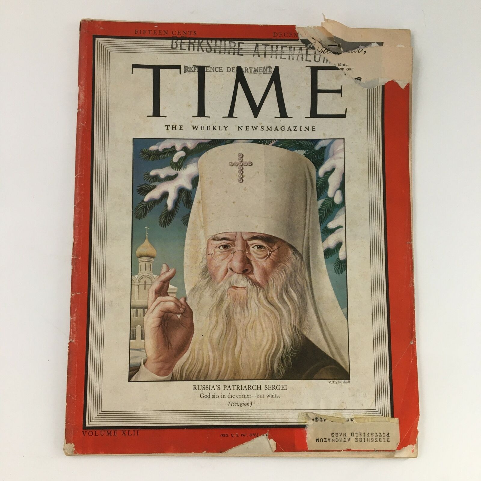 Time Magazine December 27 1943 Vol 42 #26 Patriarch Sergius of Moscow