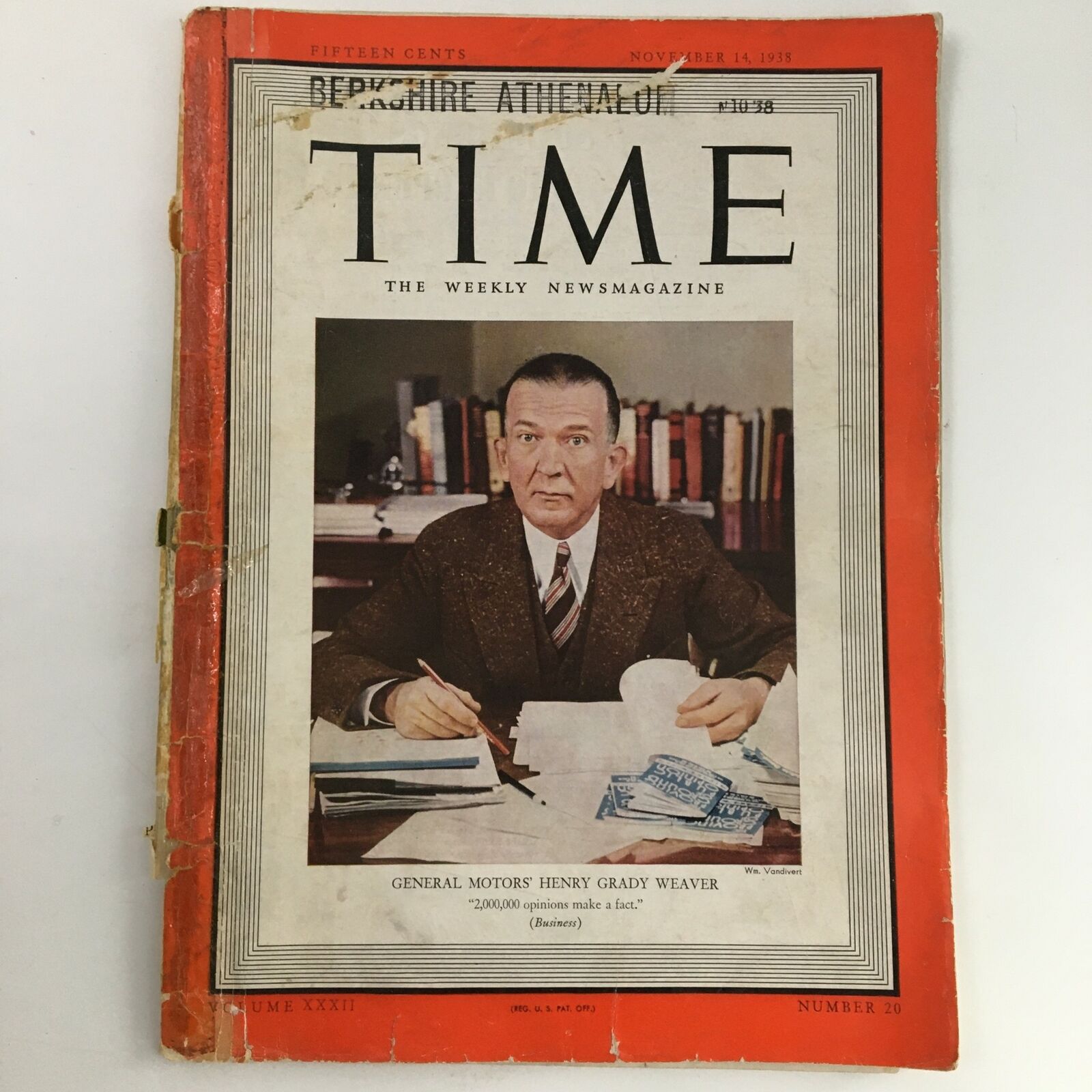 Time Magazine November 14 1938 Vol 32 #20 General Motors' Henry Grady Weaver