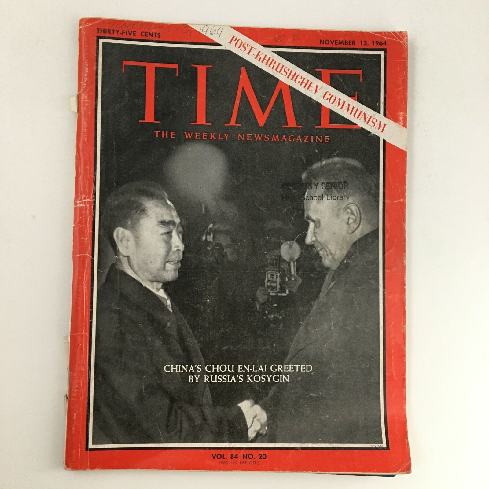 Time Magazine November 13 1964 Chou En-Lai & Russia's Alexei Kosygin No Label