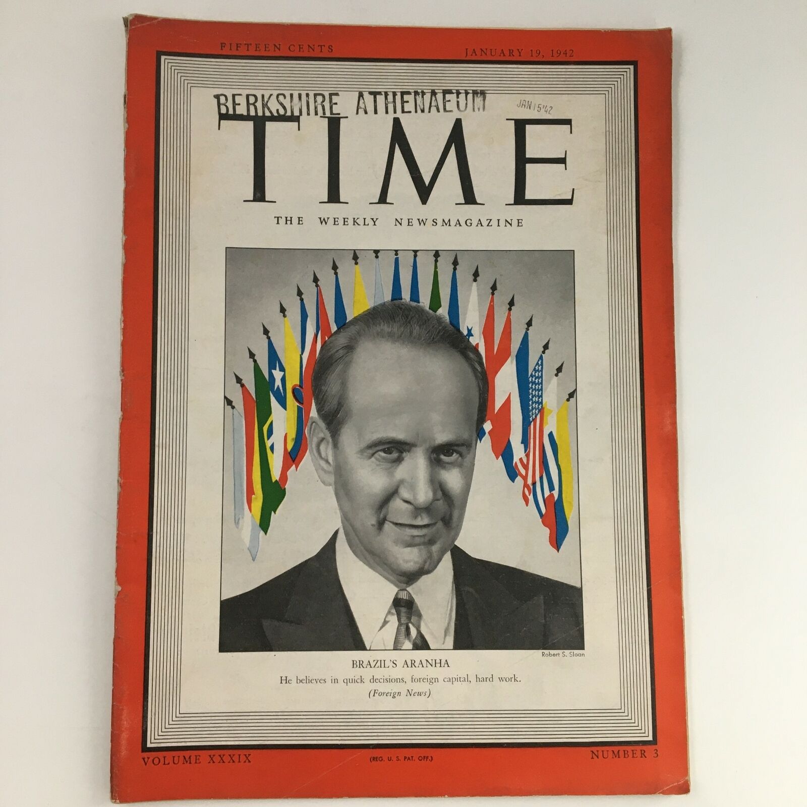 Time Magazine January 19 1942 Brazilian Politician Oswaldo Aranha No Label