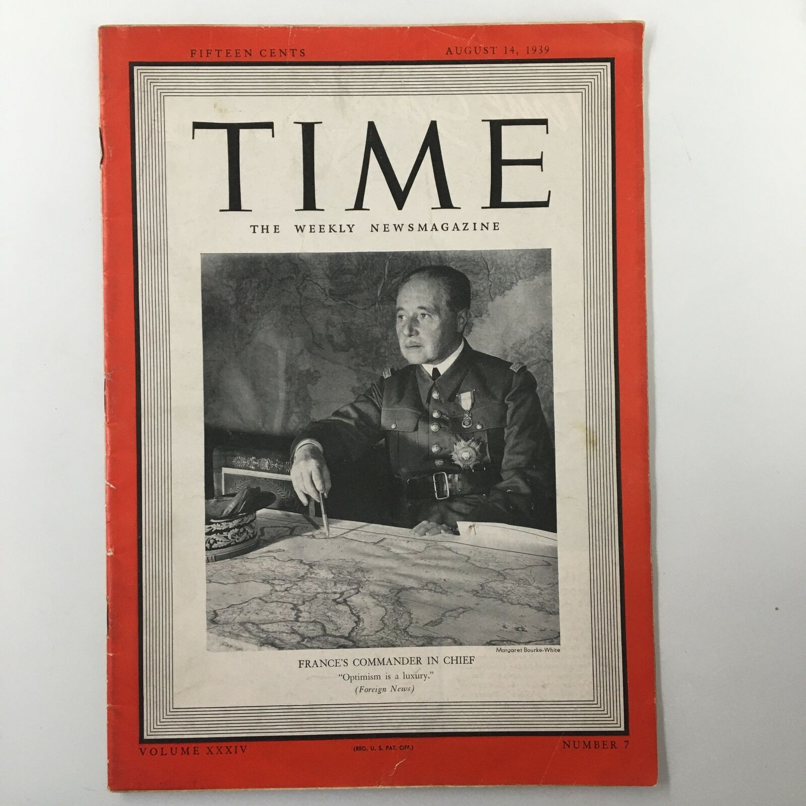 VTG Time Magazine August 14 1939 Vol. 34 No. 7 France's Commander in Chief