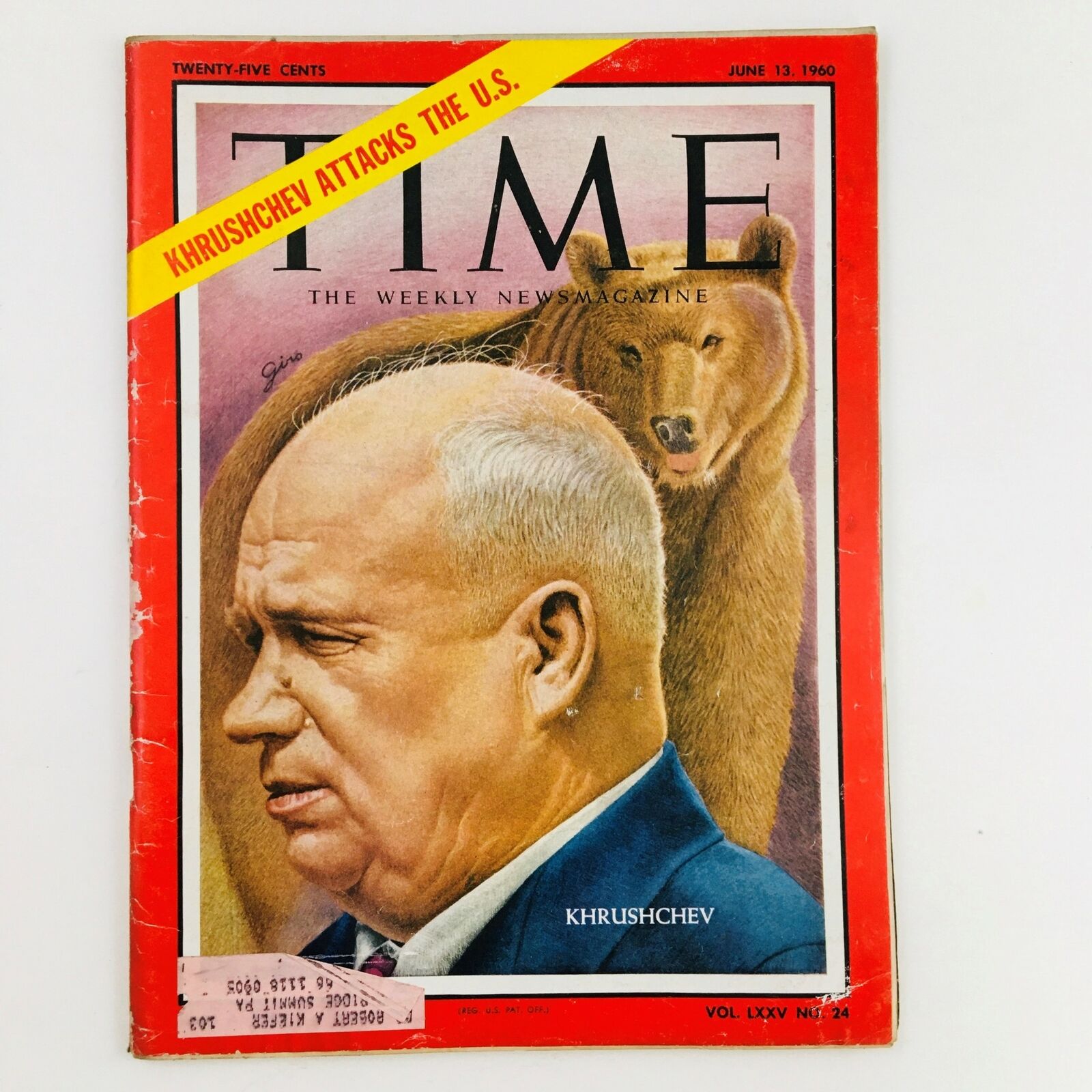 VTG Time Magazine June 13 1960 Vol. 75 No. 24 Nikita Khrushchev Attacks The U.S.