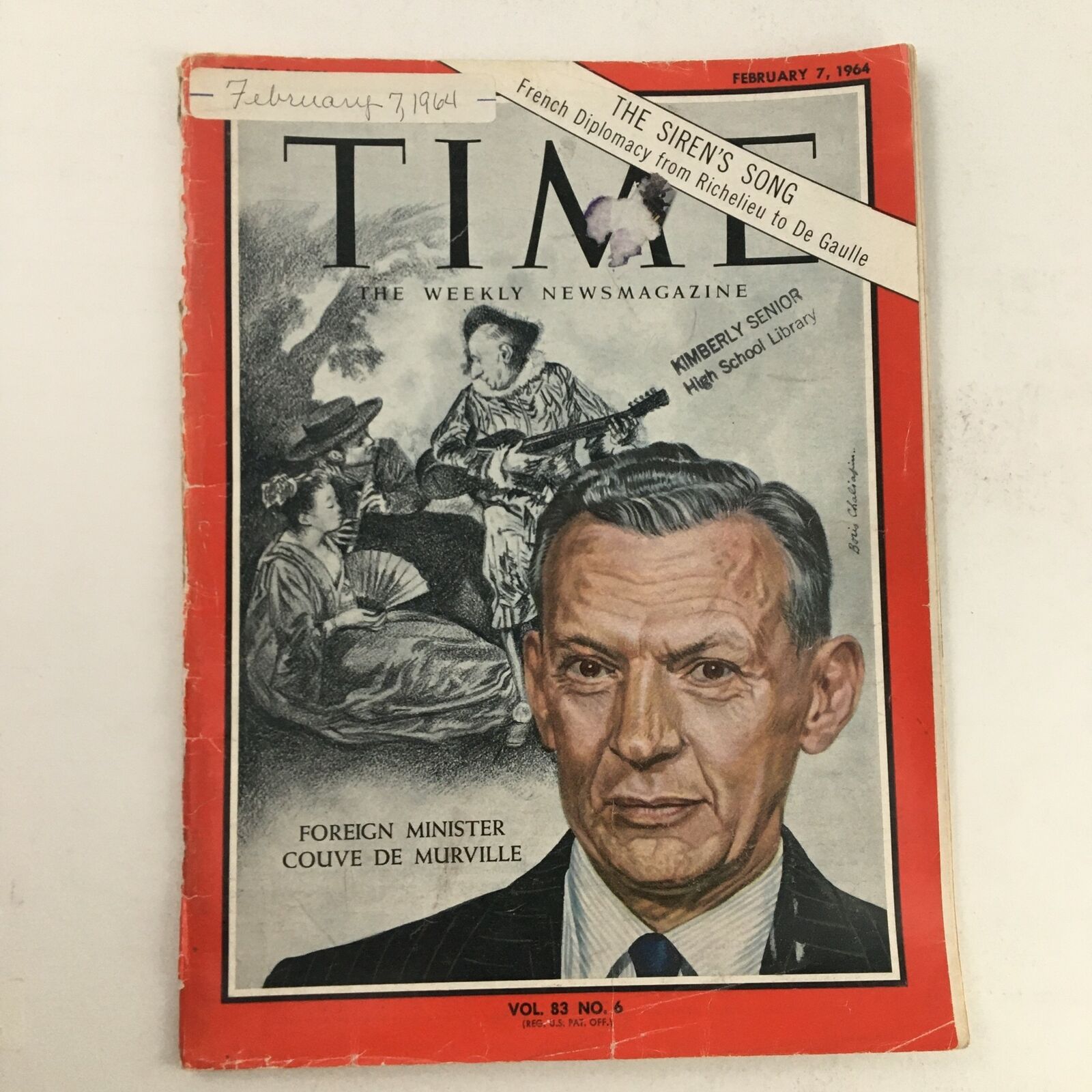 Time Magazine February 7 1964 Foreign Minister Couve De Murville No Label