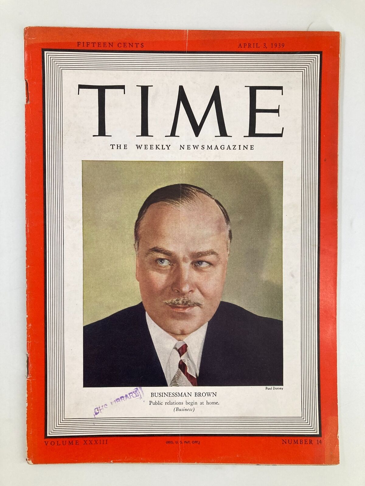 VTG Time Magazine April 3 1939 Vol 33 No. 14 Businessman Gordon Brown