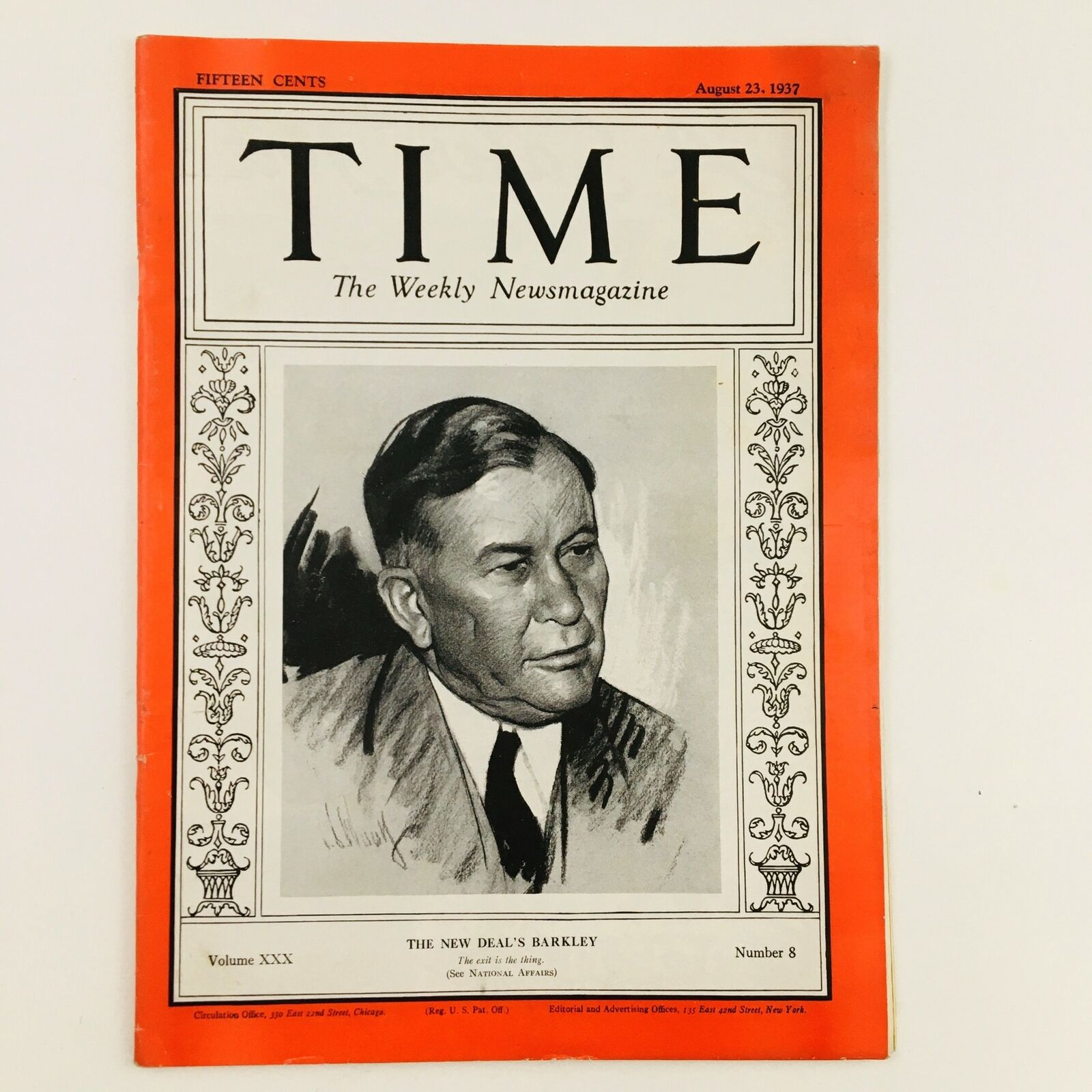 VTG Time Magazine August 23 1937 Vol. 30 No. 8 The New Deal's Alben W. Barkley