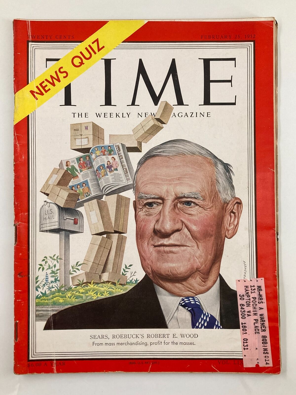 VTG Time Magazine February 25 1952 Vol 59 #8 Sears Roebuck's Robert E. Wood