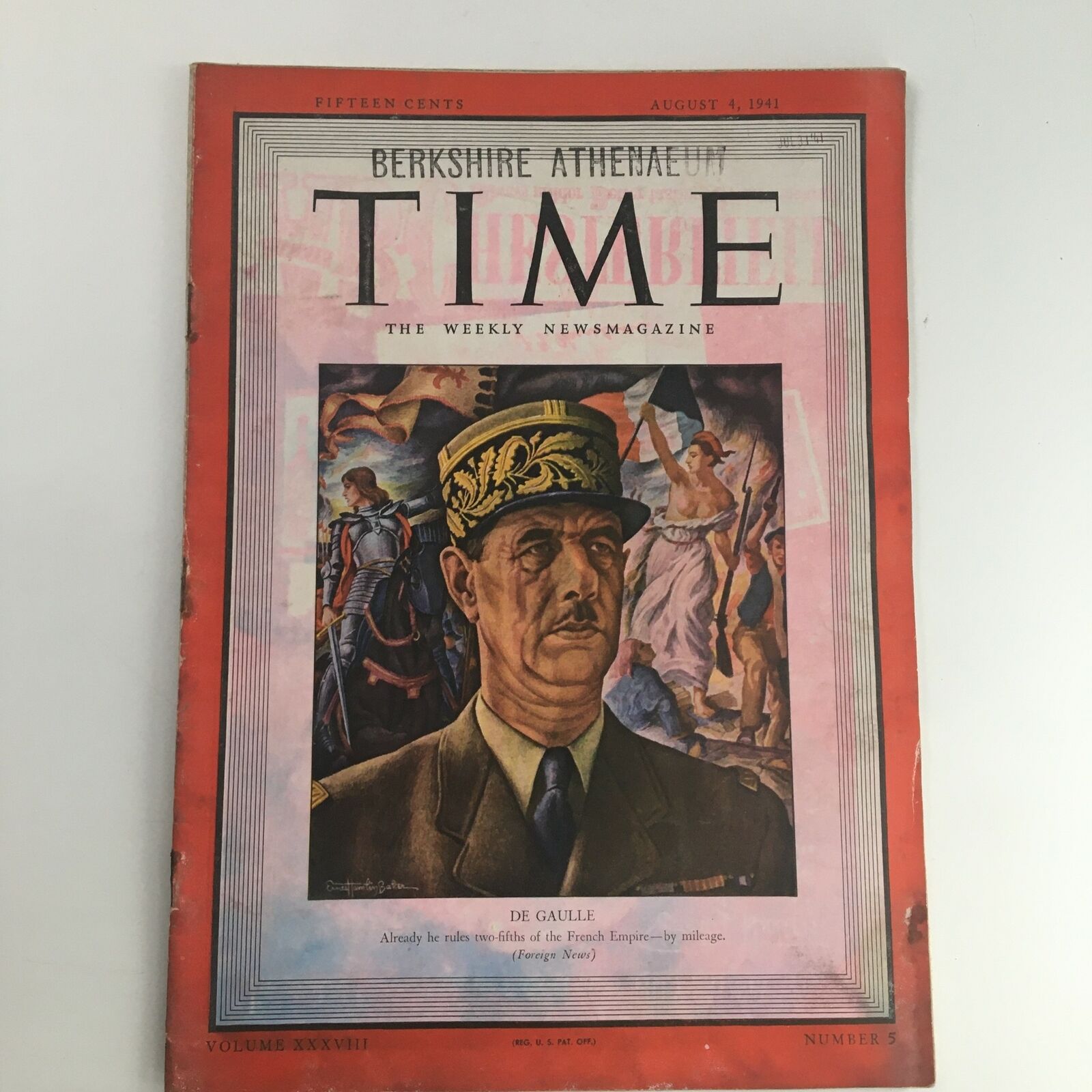 Time Magazine August 4 1941 Vol 38 #5 President Charles de Gaulle of France