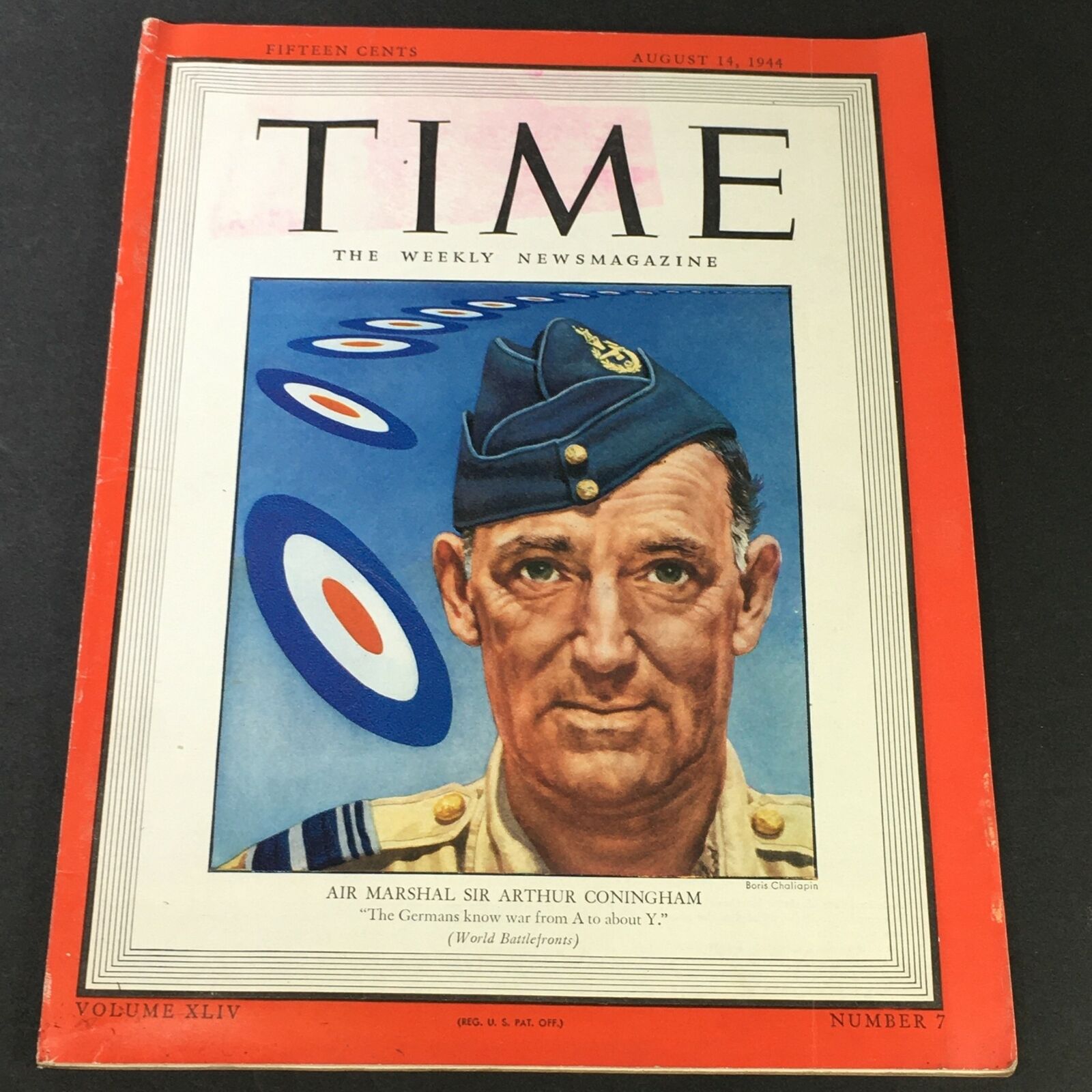 VTG Time Magazine Vol. 44 #7 August 14 1944 - Air Marshal Sir Arthur Coningham