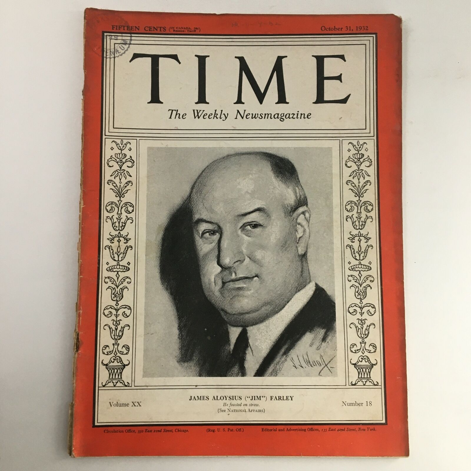 Time Magazine October 31 1932 Vol 20 #18 James Aloysius "Jim" Farley