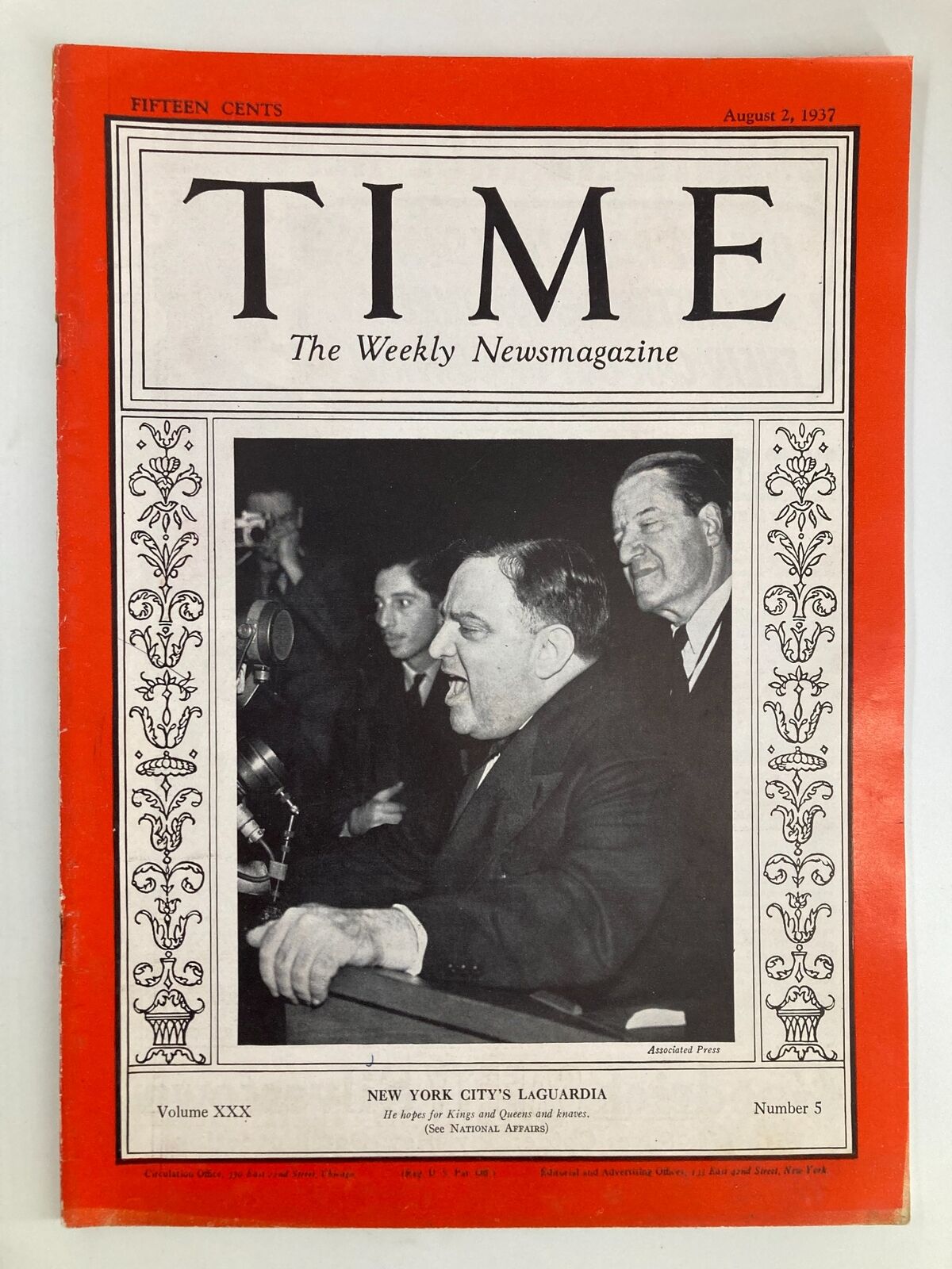 VTG Time Magazine August 2 1937 Vol 30 No. 5 New York City's LaGuardia