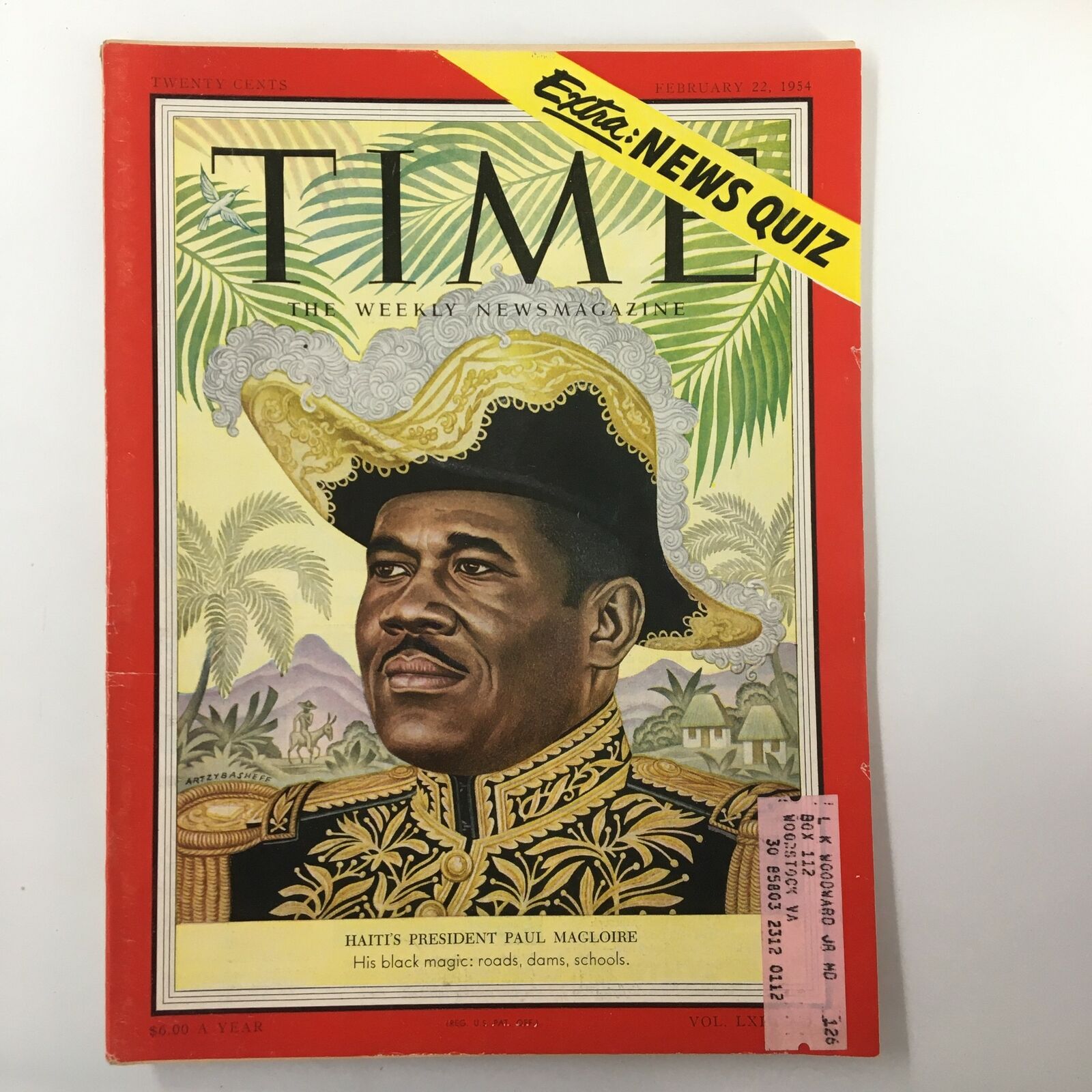 VTG Time Magazine February 22 1954 Vol. 63 No. 8 Haiti President Paul Magloire