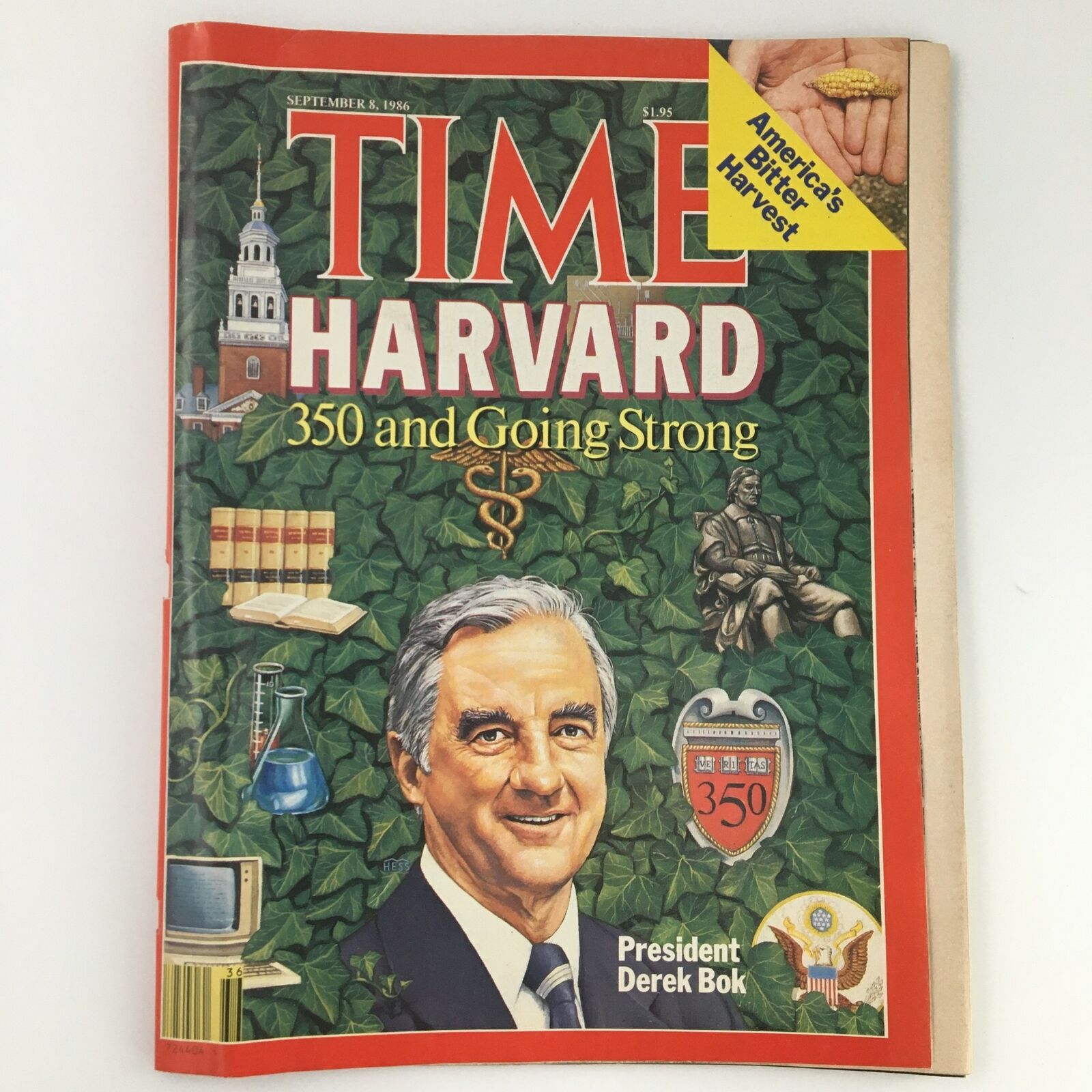 VTG Time Magazine September 8 1986 Pres. Derek Bok Harvard 350 Strong, Newsstand