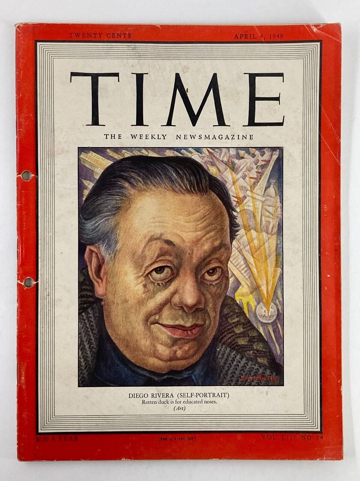 VTG Time Magazine April 4 1949 Vol 53 #14 Diego Rivera (Self-Portrait)