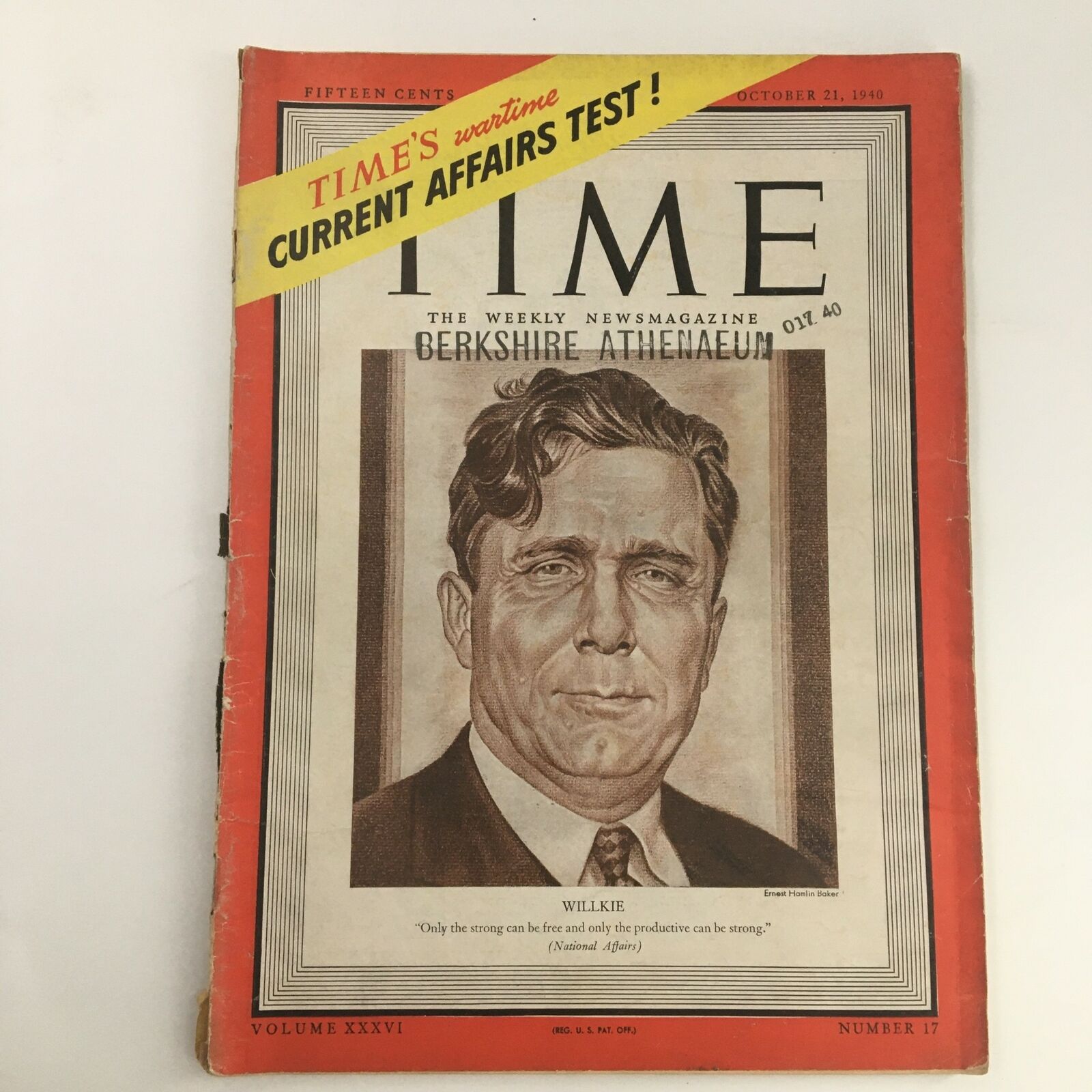 Time Magazine October 21 1940 Vol 36 #17 American Lawyer Wendell Willkie