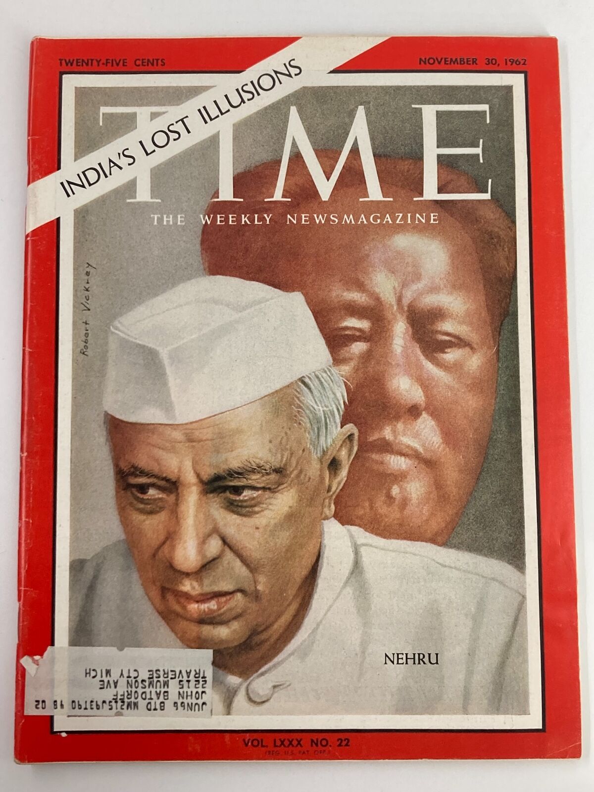 VTG Time Magazine November 30 1962 Vol 80 #2 Nehru India's Lost Illusion