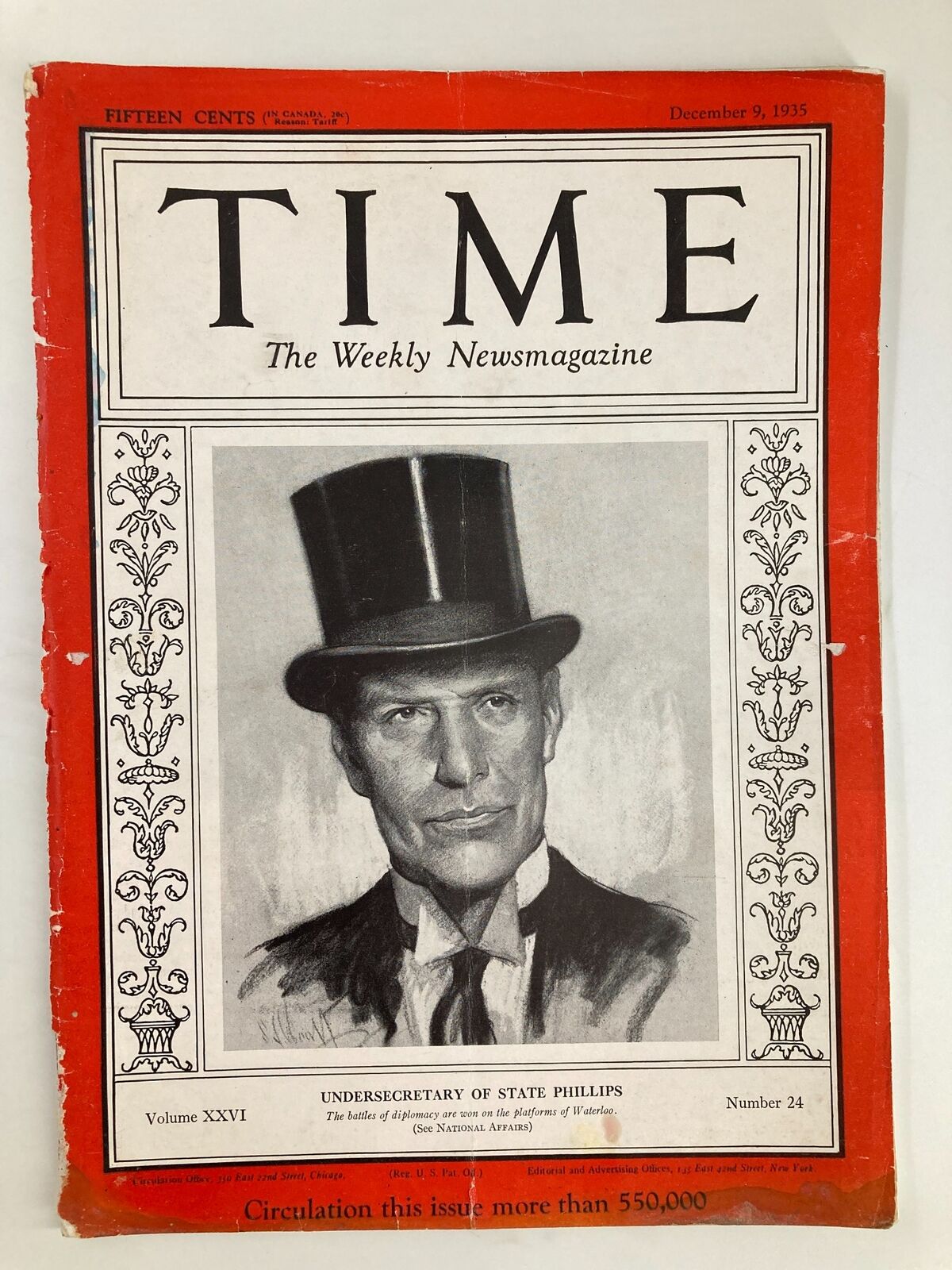 VTG Time Magazine December 9 1935 Vol 26 No. 24 Undersecretary State of Phillips