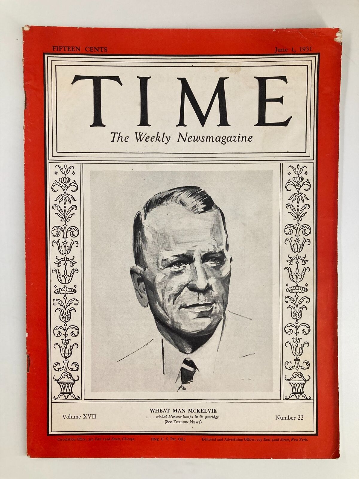 VTG Time Magazine June 1 1931 Vol 17 No. 22 Wheat Man Samuel Roy McKelvie