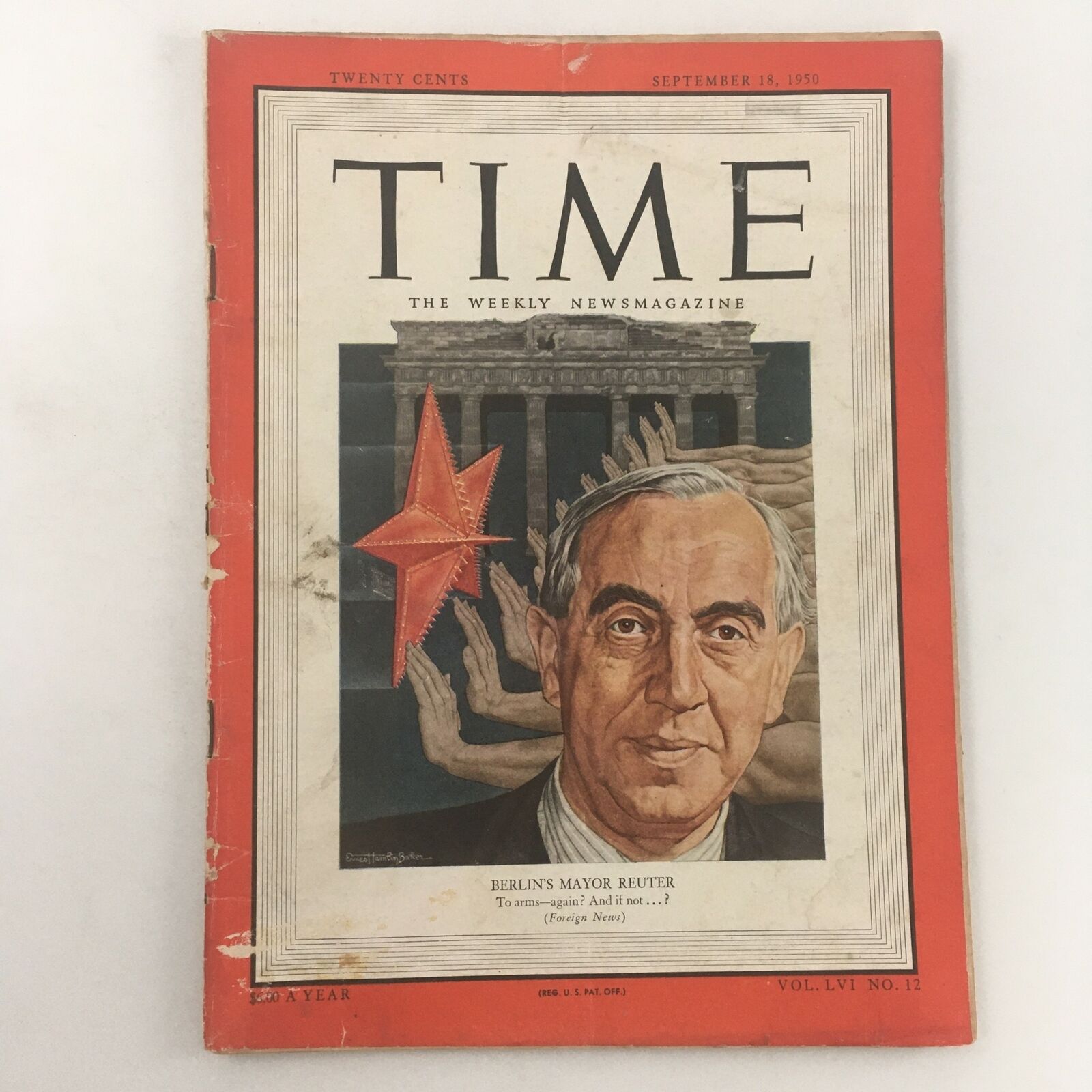 VTG Time Magazine September 18 1950 Berlin's Mayor Ernst Reuter, Newsstand