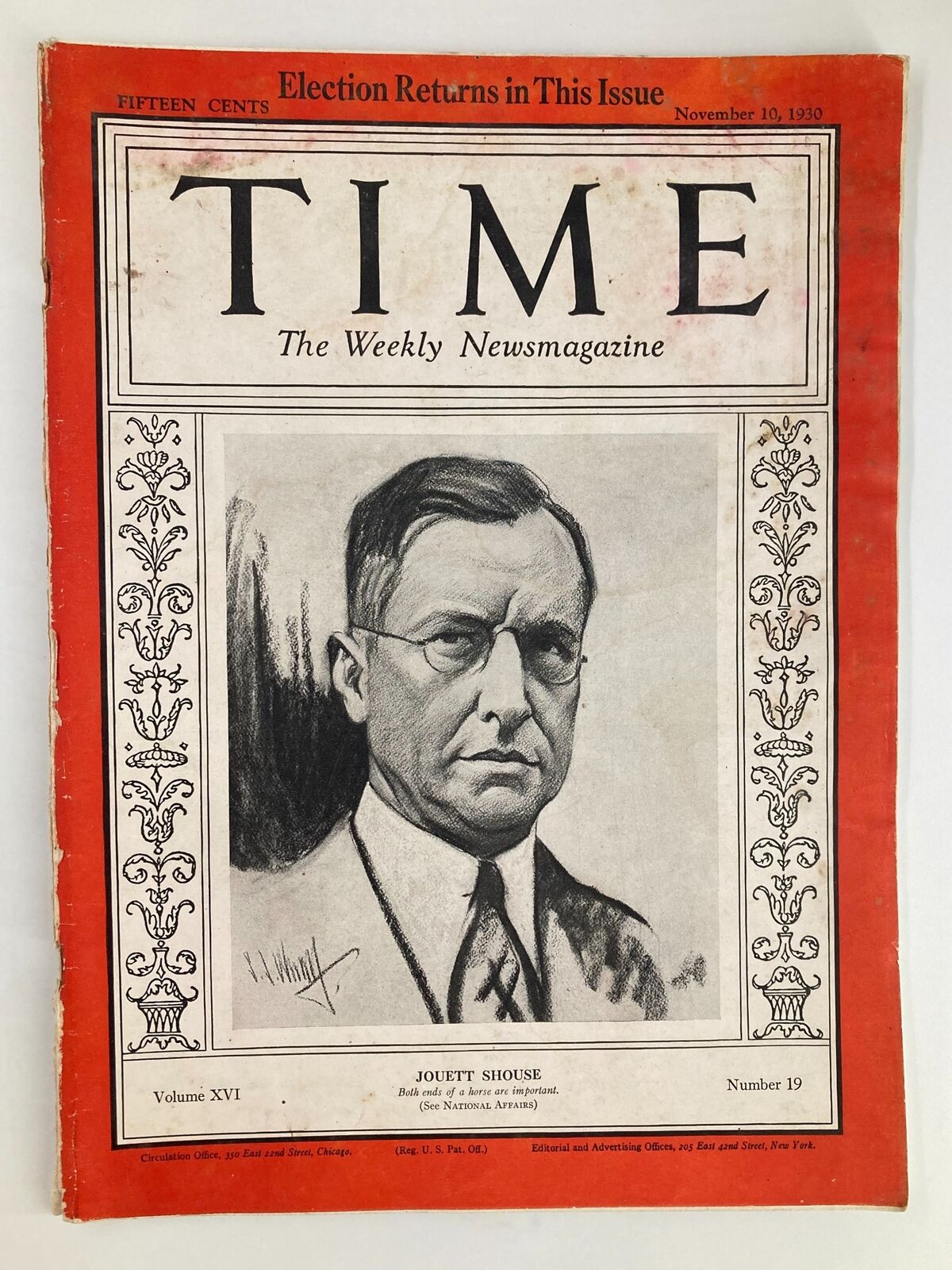 VTG Time Magazine November 10 1930 Vol 16 No. 19 Lawyer Jouett Shouse