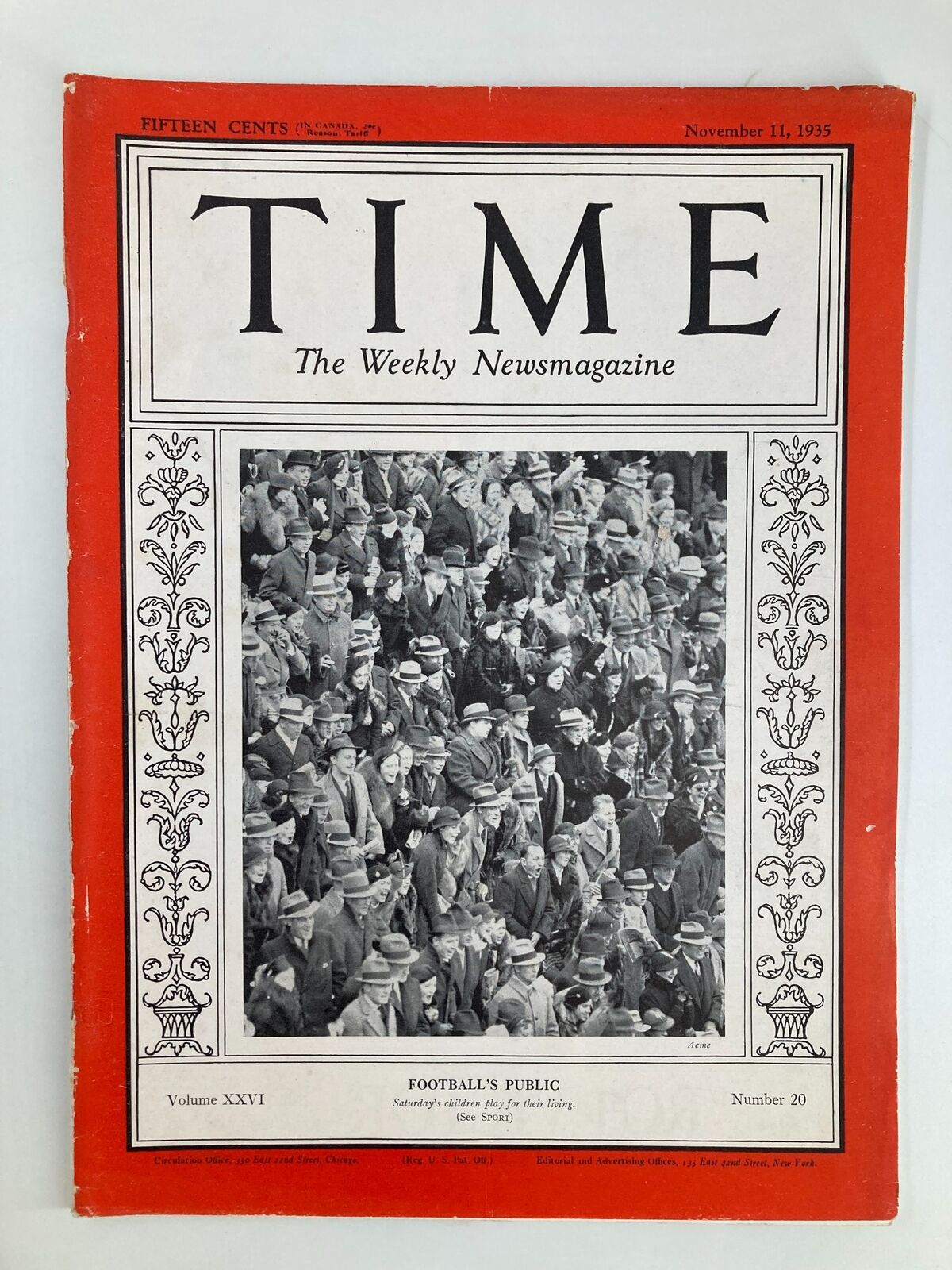 VTG Time Magazine November 11 1935 Vol 26 No. 20 Football's Public